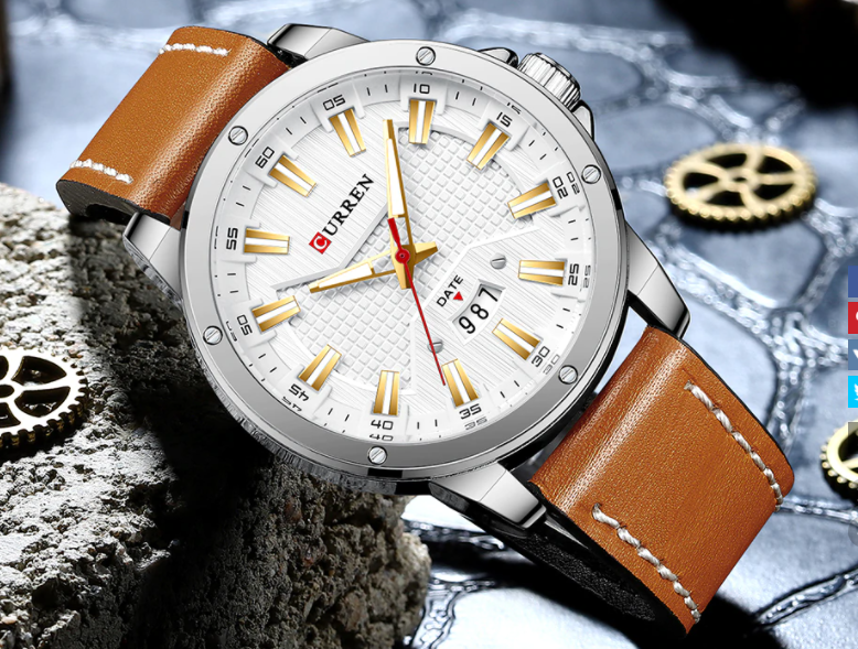 EXULTANT CLASSIC LEATHER watch featuring a sleek design with a natural leather strap and a steel back cover.