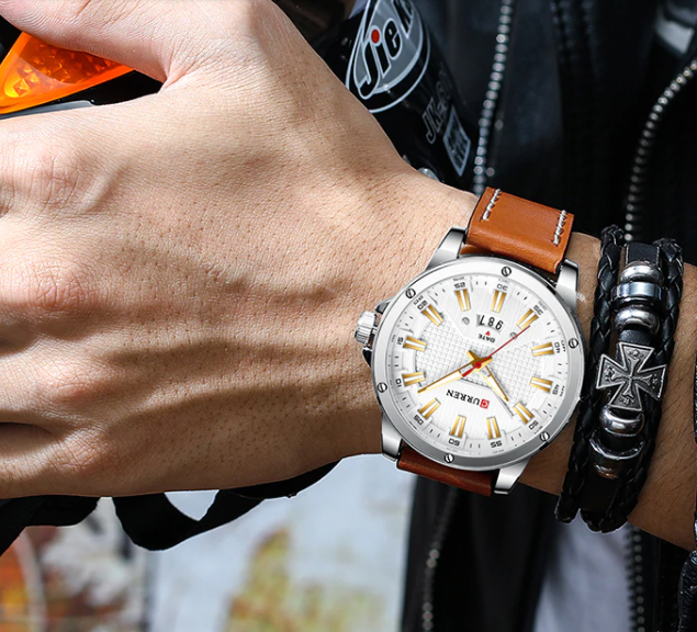 EXULTANT CLASSIC LEATHER watch featuring a sleek design with a natural leather strap and a steel back cover.