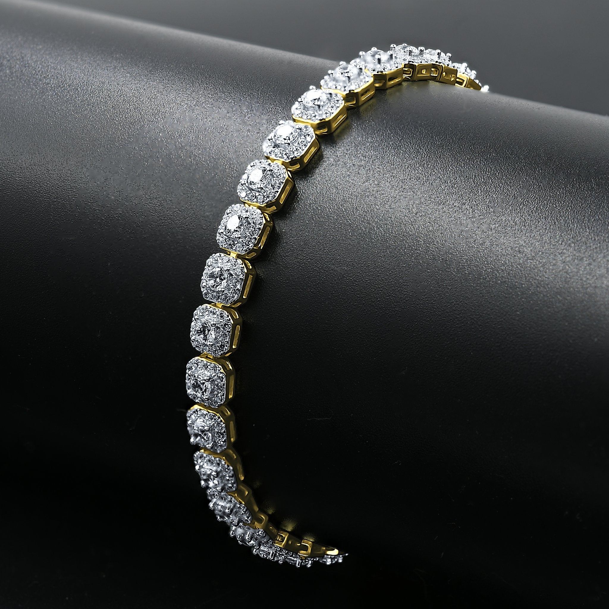 FABLE 4.68 CTW CZ Rhodium Moissante Iced Out Bracelet featuring sparkling Moissanite stones set in 925 Sterling Silver.