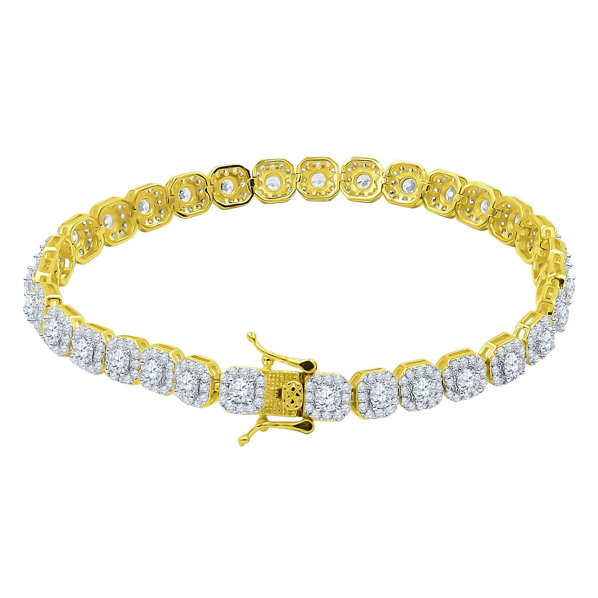 FABLE 4.68 CTW CZ Rhodium Moissante Iced Out Bracelet featuring sparkling Moissanite stones set in 925 Sterling Silver.