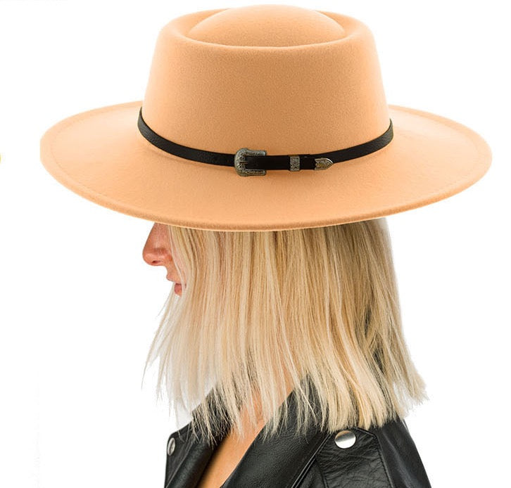 Fall In Montana Belted Hat featuring a trendy design with a stylish belt, perfect for autumn wear.