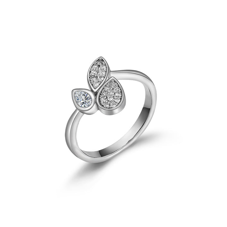 A fancy sterling silver ring featuring a white sapphire, crafted with real white gold for durability and elegance.