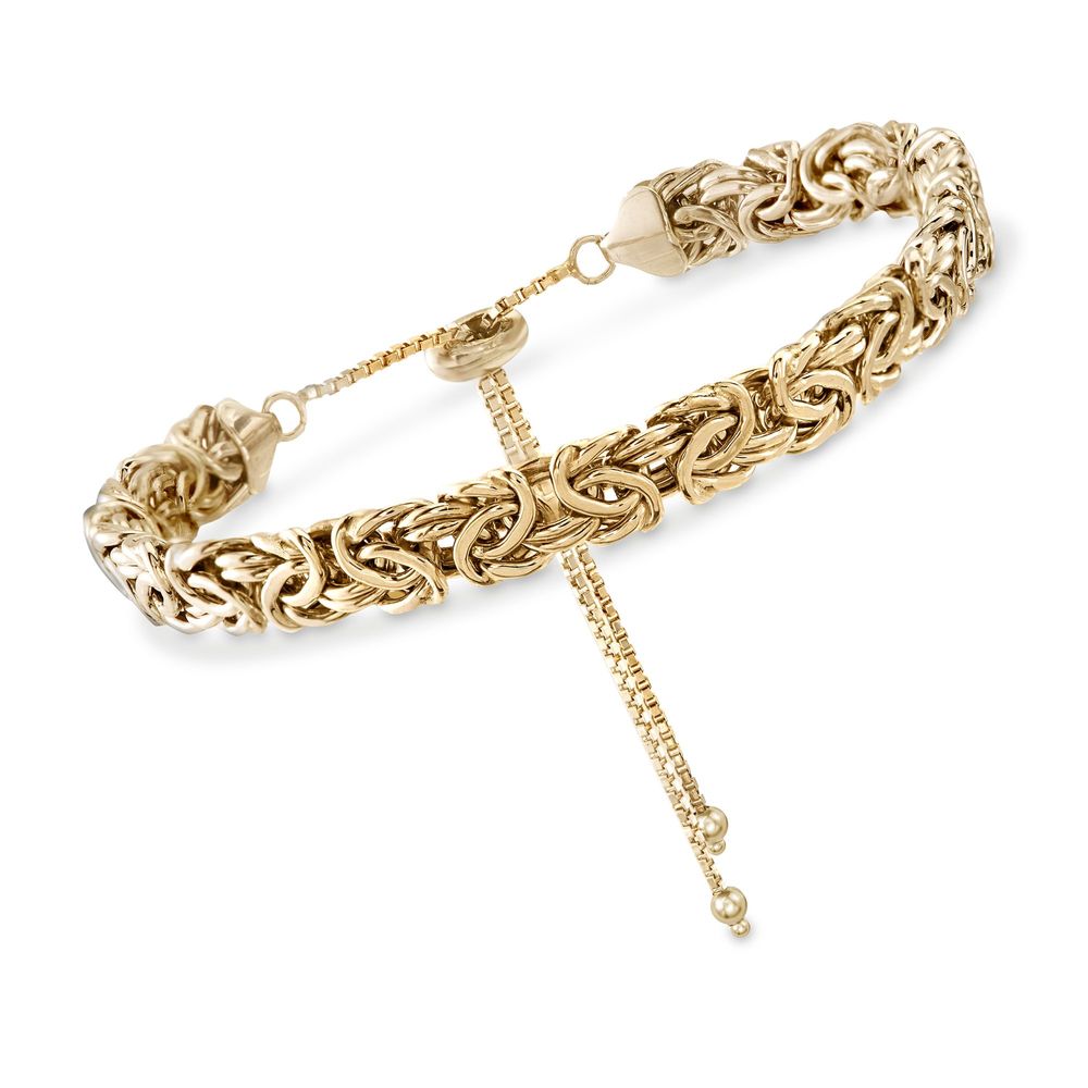 A luxurious 14K gold plated Byzantine design bracelet with a pull clasp, perfect for Father's Day gifts.