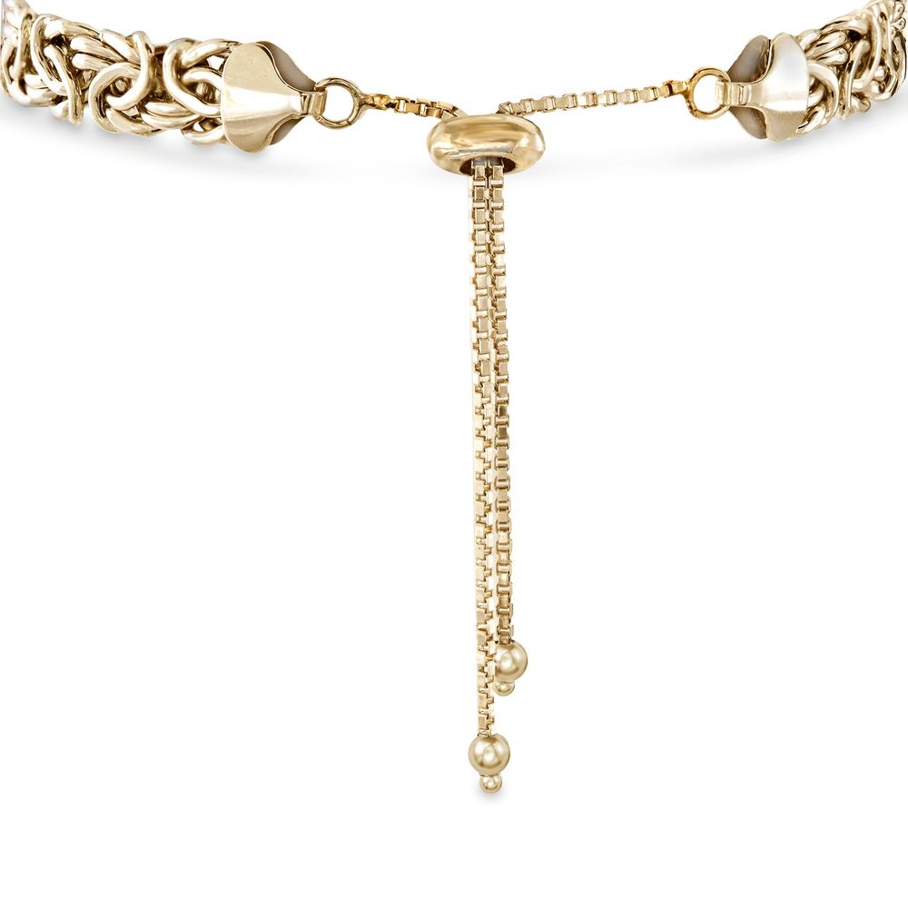 A luxurious 14K gold plated Byzantine design bracelet with a pull clasp, perfect for Father's Day gifts.