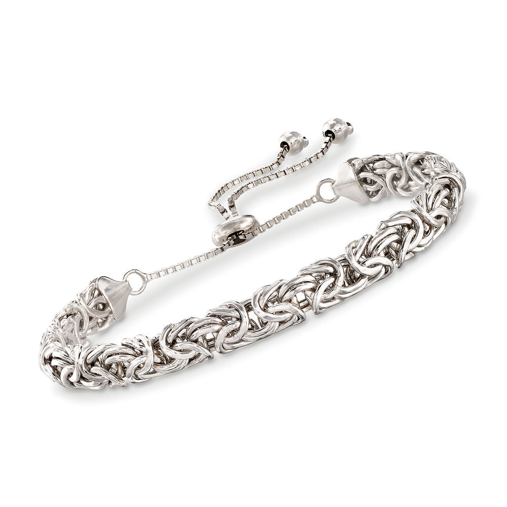 Elegant Father's Day bracelet featuring 14K white gold plating and Byzantine design with a secure pull clasp.