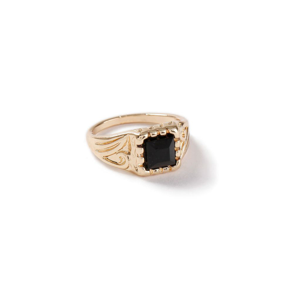 14K Gold Plated Black Gem Braided Center Piece Ring, featuring a black crystal stone and elegant design.