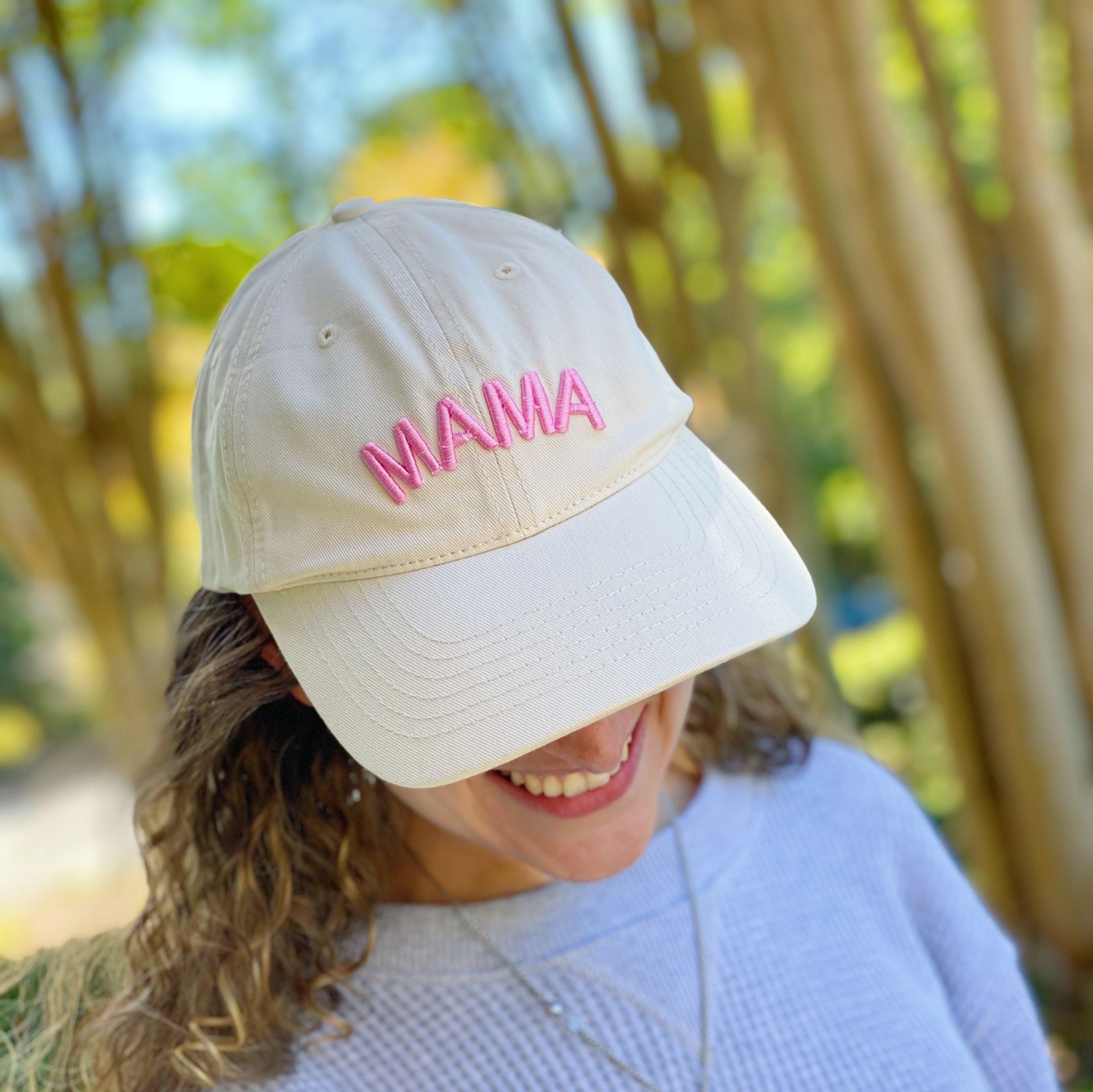 Favorite Word Cotton Ball Cap featuring 3D embroidery, adjustable strap, and curved brim, made from high-quality cotton.