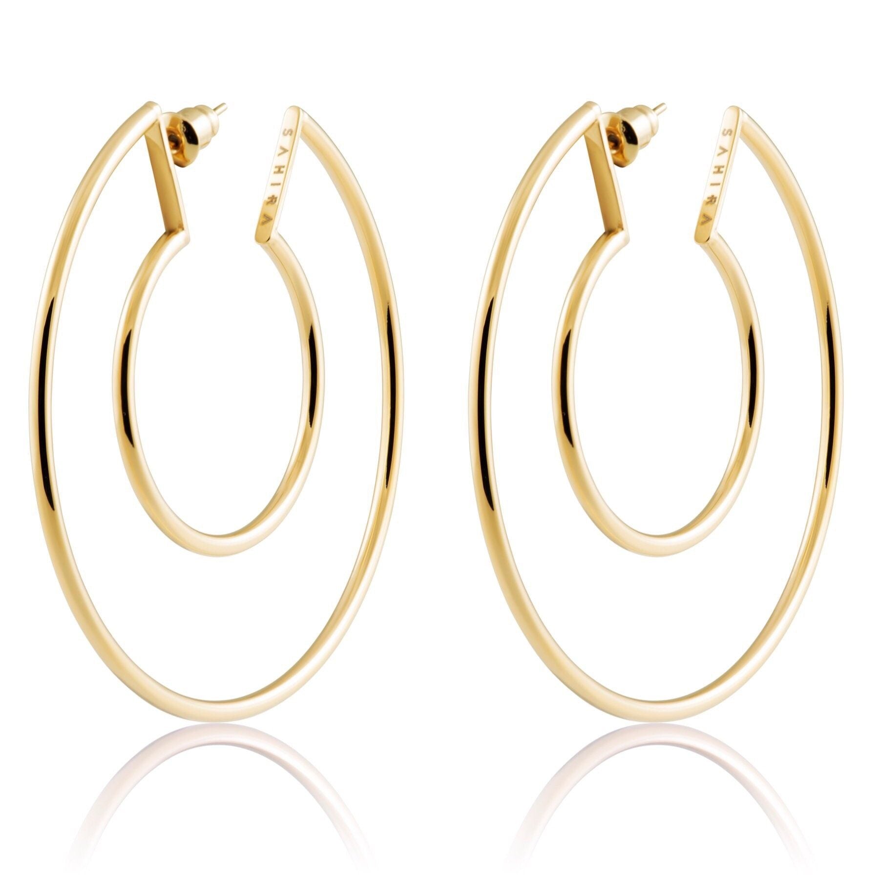 Faye Cutout Hoops in polished 18k gold-plated stainless steel, showcasing a unique cutout design and oversized style.