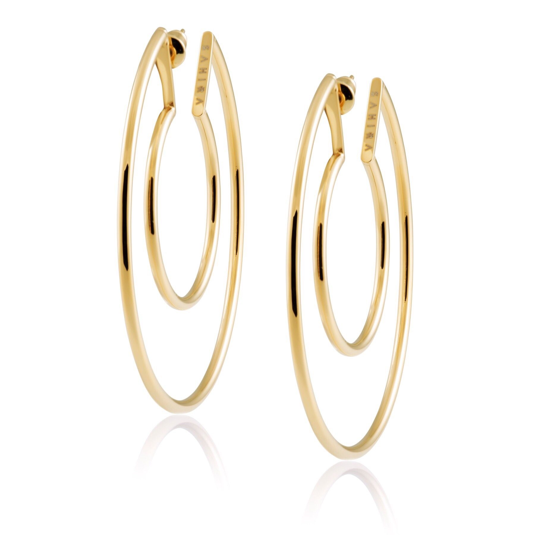 Faye Cutout Hoops in polished 18k gold-plated stainless steel, showcasing a unique cutout design and oversized style.