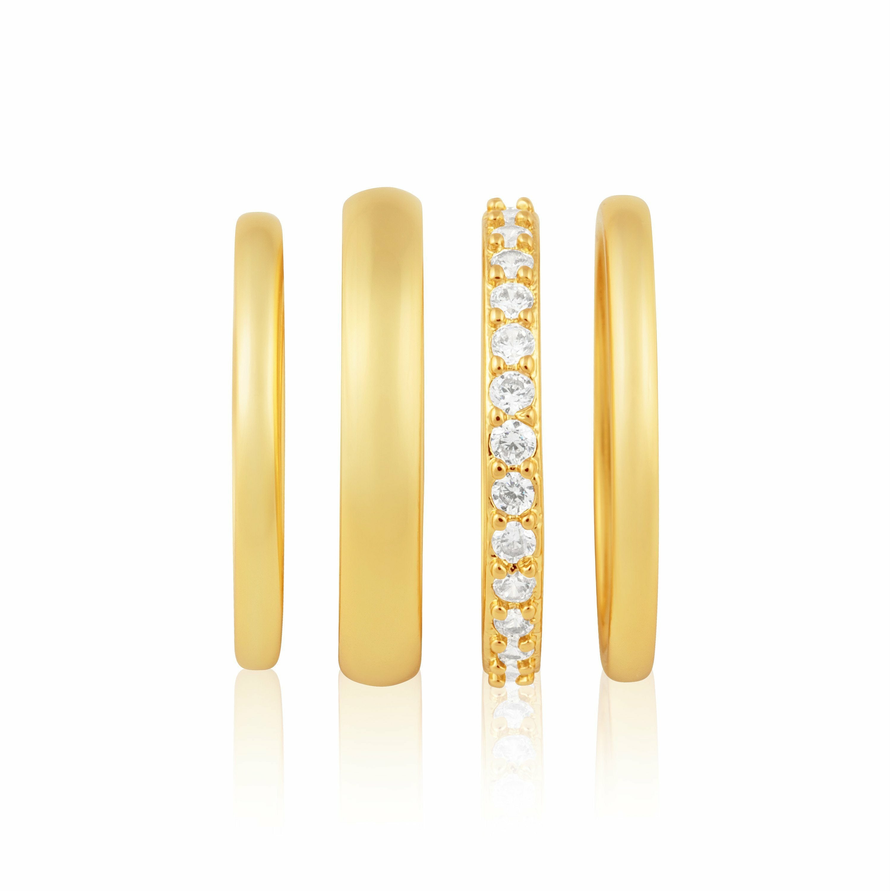 Faye Stacked Ring set featuring 18k gold plating and micro pave CZ stones, elegantly designed for stacking.