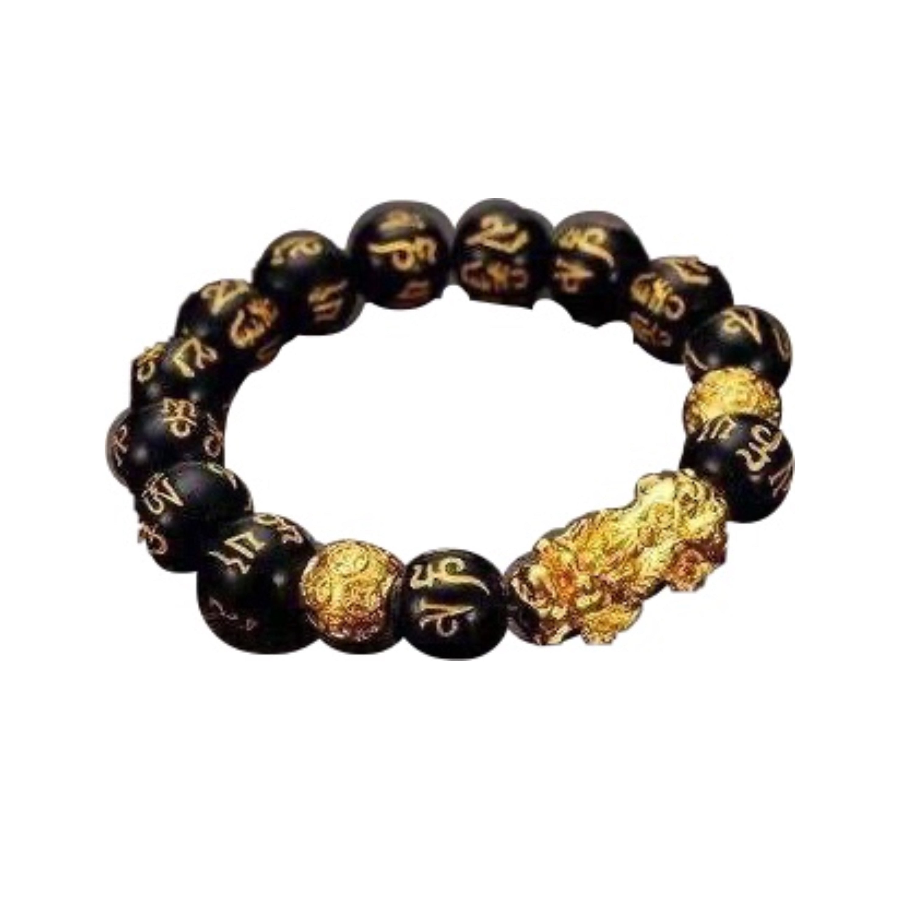 Feng Shui Pi Xiu Black Obsidian Wealth Bracelet with 10mm beads, showcasing its elegant design and deep black color.