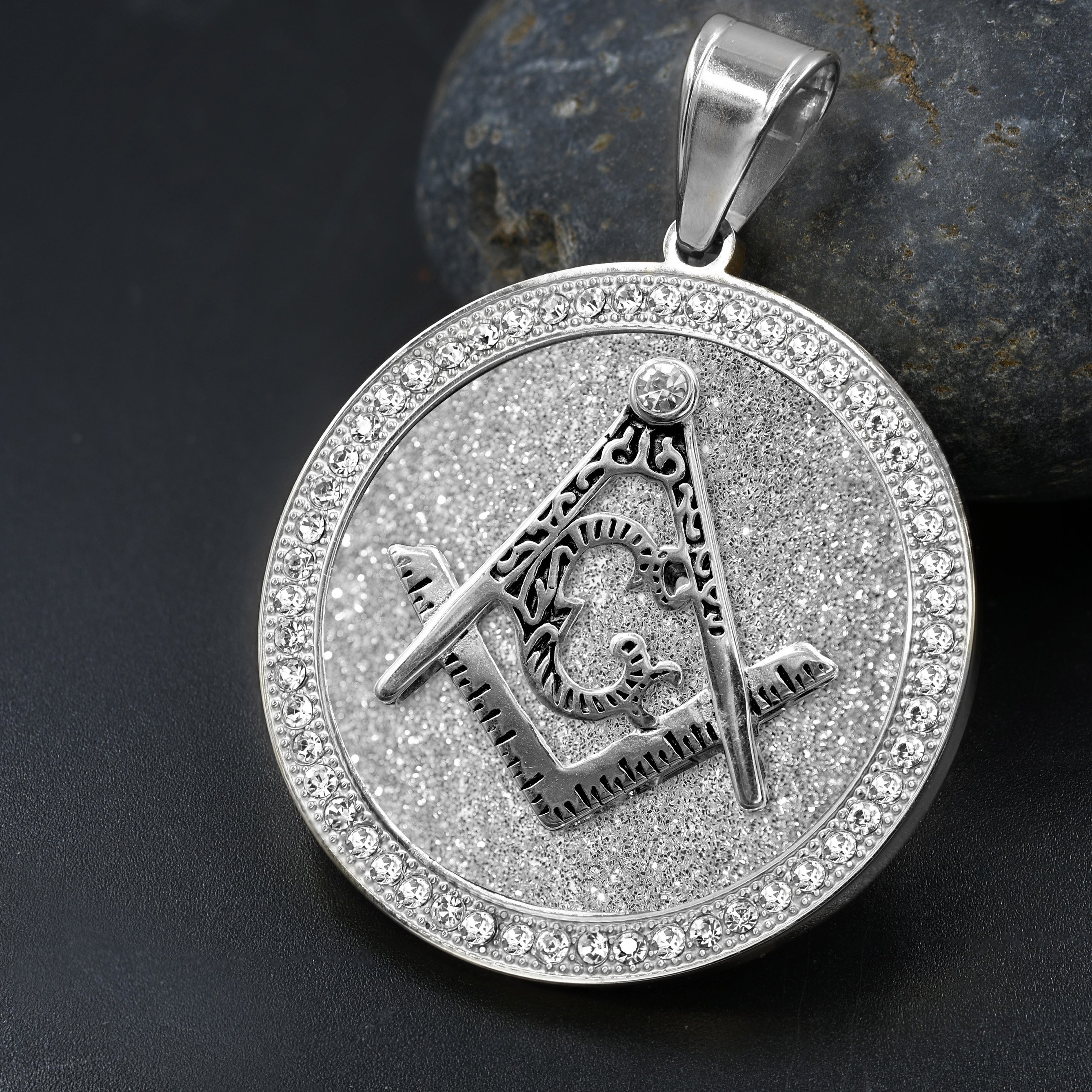 FETCHING Steel Pendant by Bling Master, featuring stainless steel and cubic zirconia stones, showcasing a stylish iced-out design.