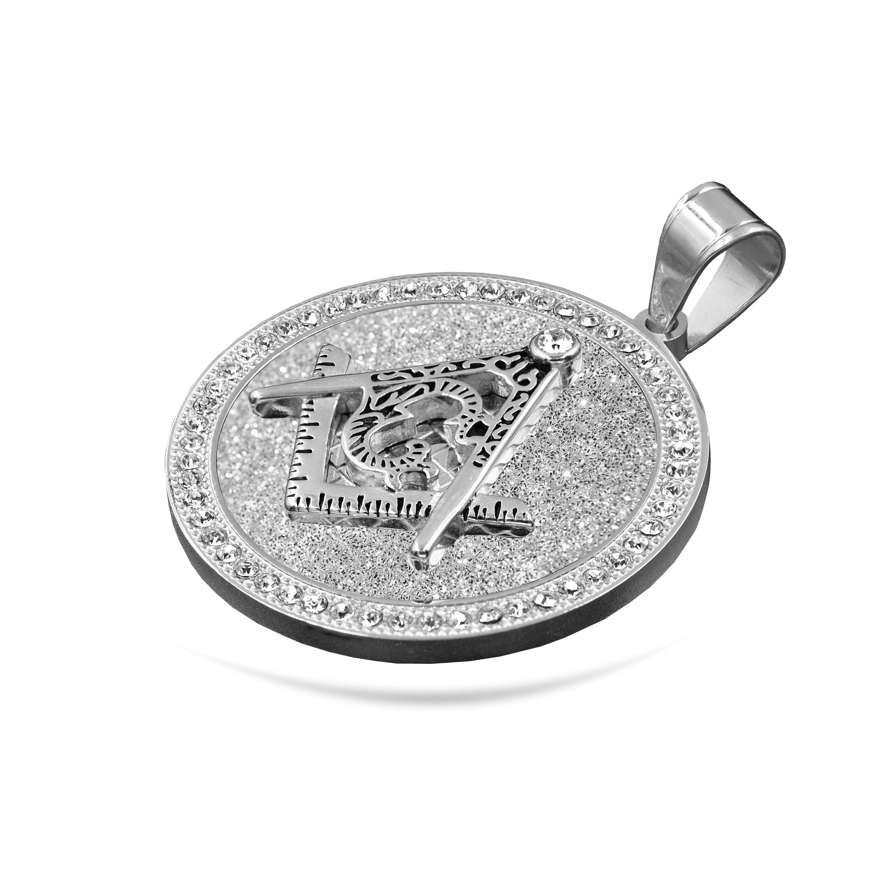 FETCHING Steel Pendant by Bling Master, featuring stainless steel and cubic zirconia stones, showcasing a stylish iced-out design.