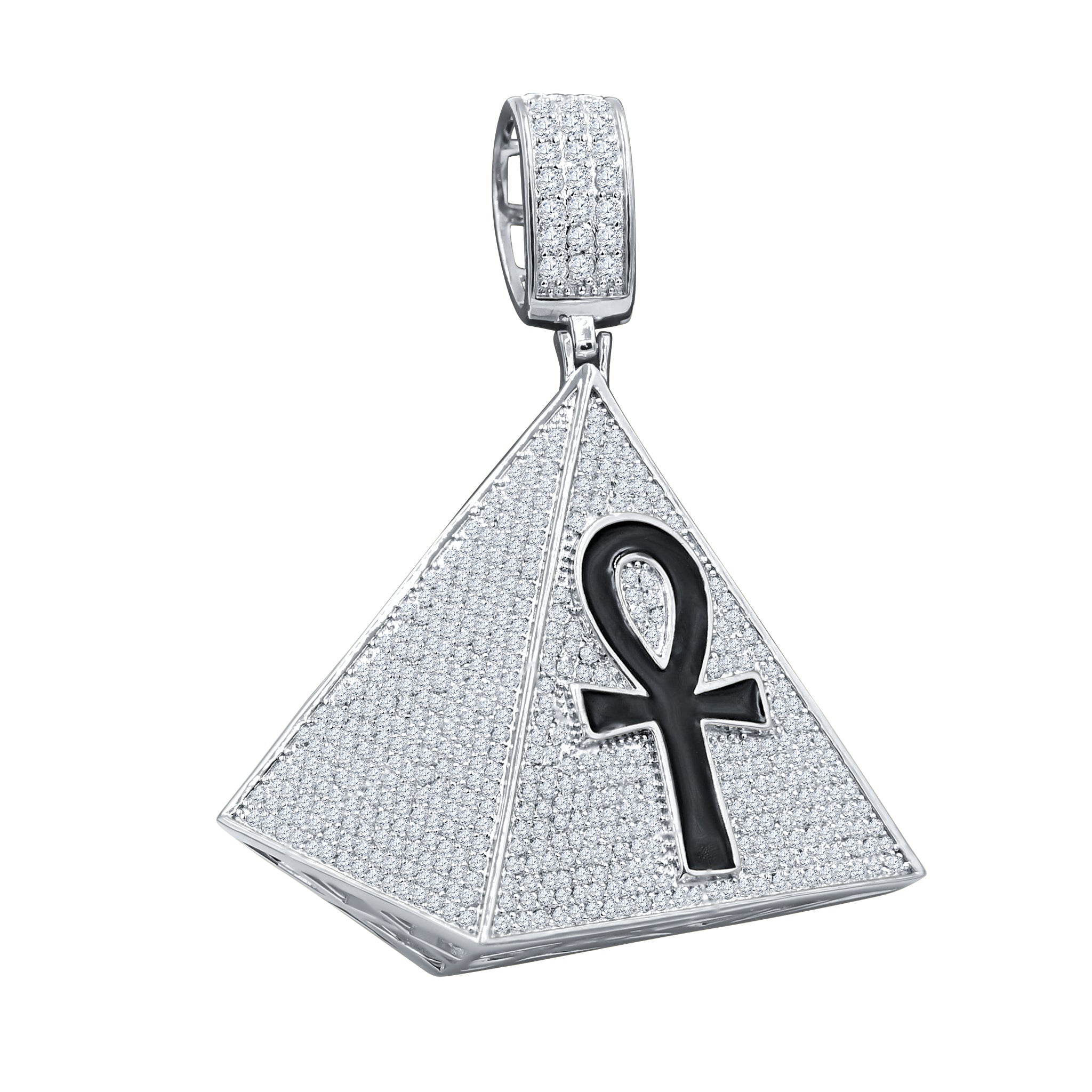 FIDUCIA Sterling Silver Pendant featuring a pyramid-shaped cross design adorned with cubic zirconia stones, elegantly crafted from 925 sterling silver.