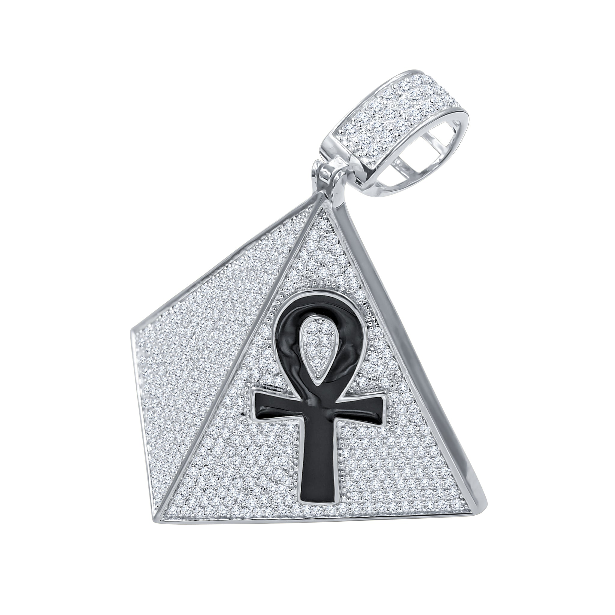 FIDUCIA Sterling Silver Pendant featuring a pyramid-shaped cross design adorned with cubic zirconia stones, elegantly crafted from 925 sterling silver.