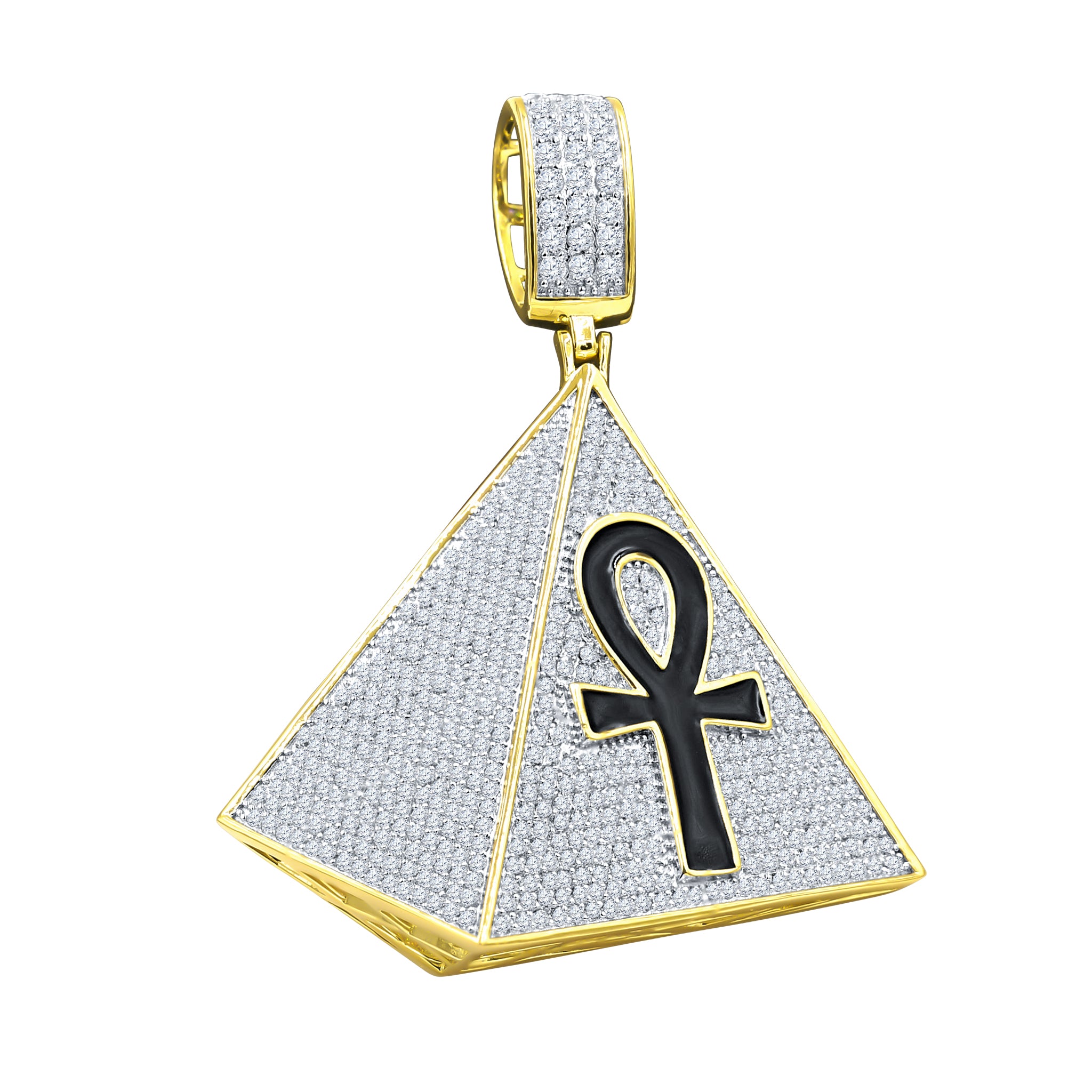 FIDUCIA Sterling Silver Pendant featuring a pyramid-shaped cross design adorned with cubic zirconia stones, elegantly crafted from 925 sterling silver.