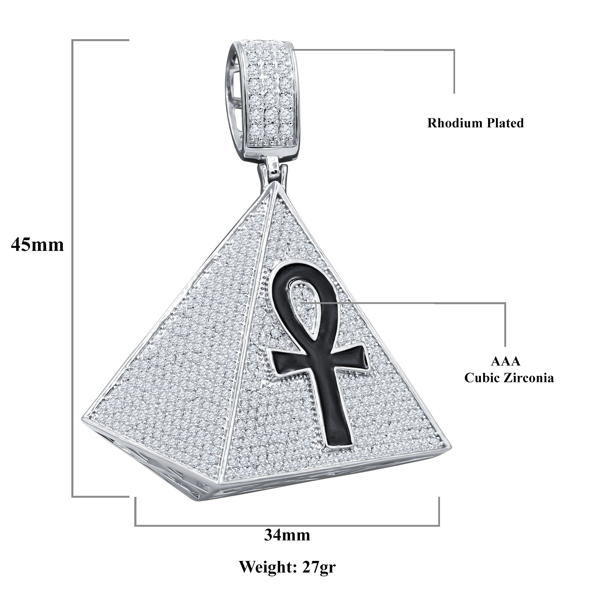 FIDUCIA Sterling Silver Pendant featuring a pyramid-shaped cross design adorned with cubic zirconia stones, elegantly crafted from 925 sterling silver.