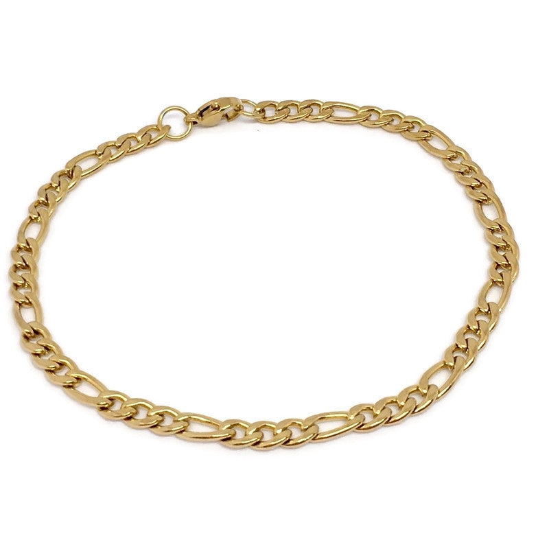 A stylish Figaro Chain Link Bracelet made of stainless steel, featuring a 20cm length and 4mm width, available in various colors.