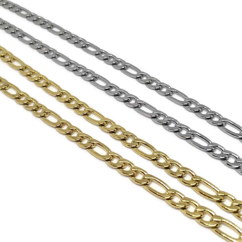 A stylish Figaro Chain Link Necklace made of stainless steel, featuring a 4.5mm width and 50cm length, available in multiple colors.