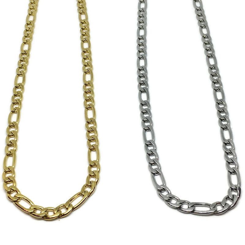 A stylish Figaro Chain Link Necklace made of stainless steel, featuring a 4.5mm width and 50cm length, available in multiple colors.