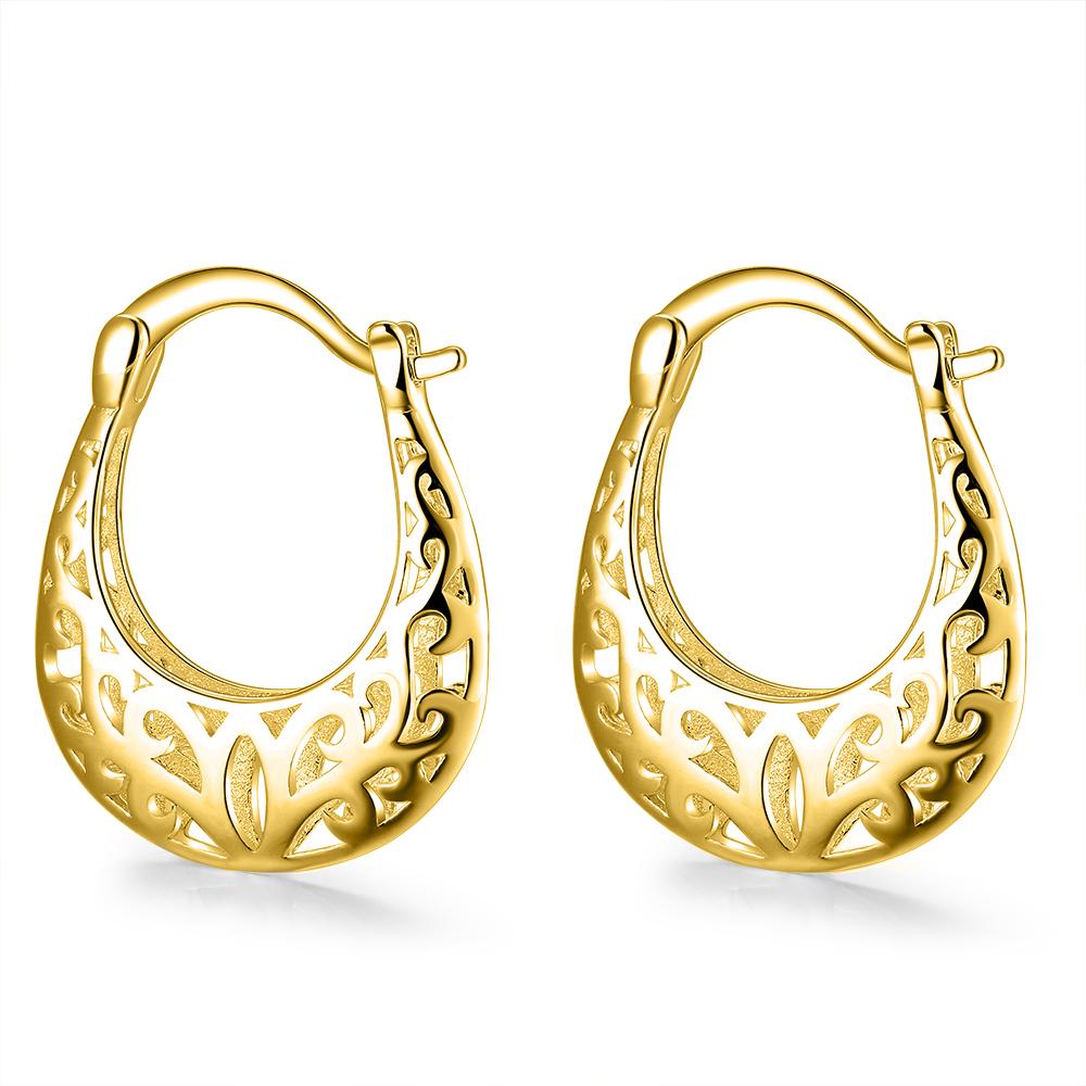 Elegant 18K gold plated filigree leverback French lock earrings, showcasing intricate design and hypoallergenic features.