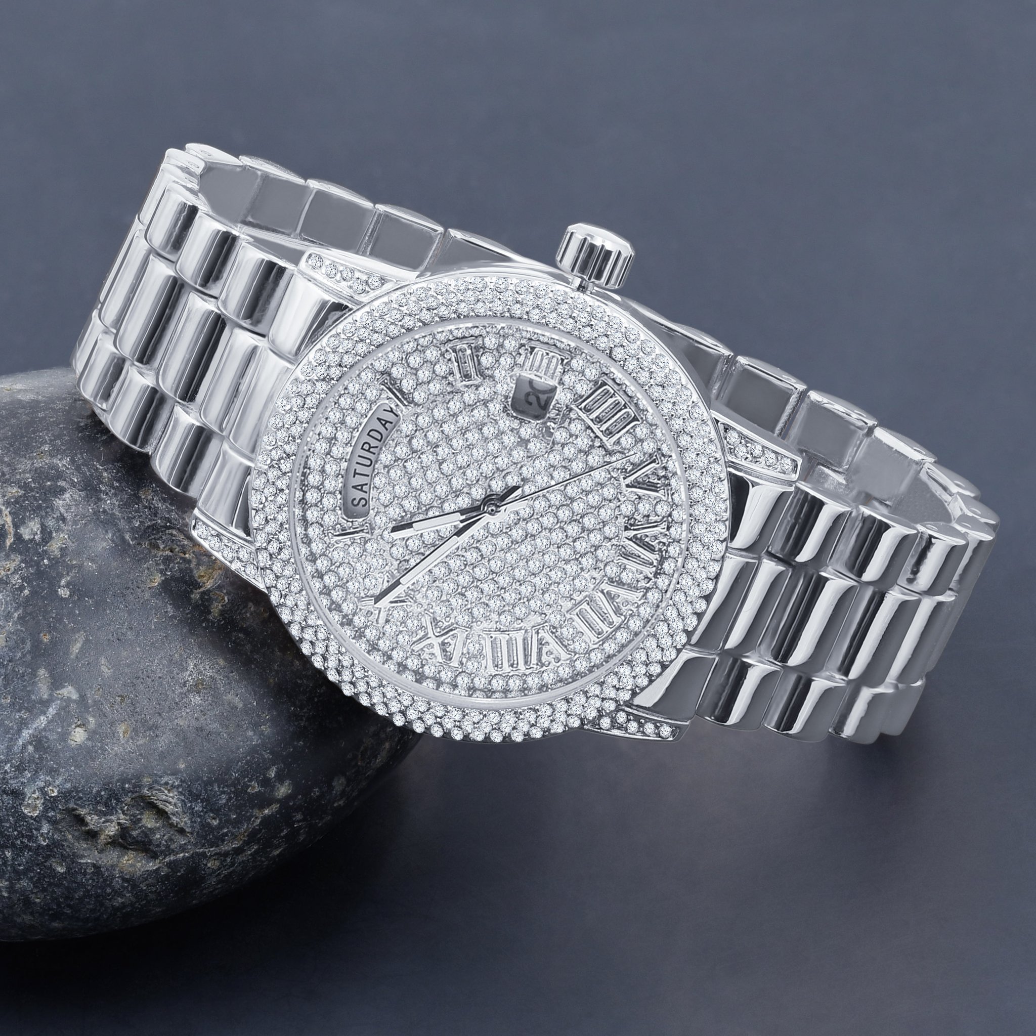 FLABBERGASTING BLING METAL WATCH showcasing its bling metal design, European crystal bezel, and adjustable links.