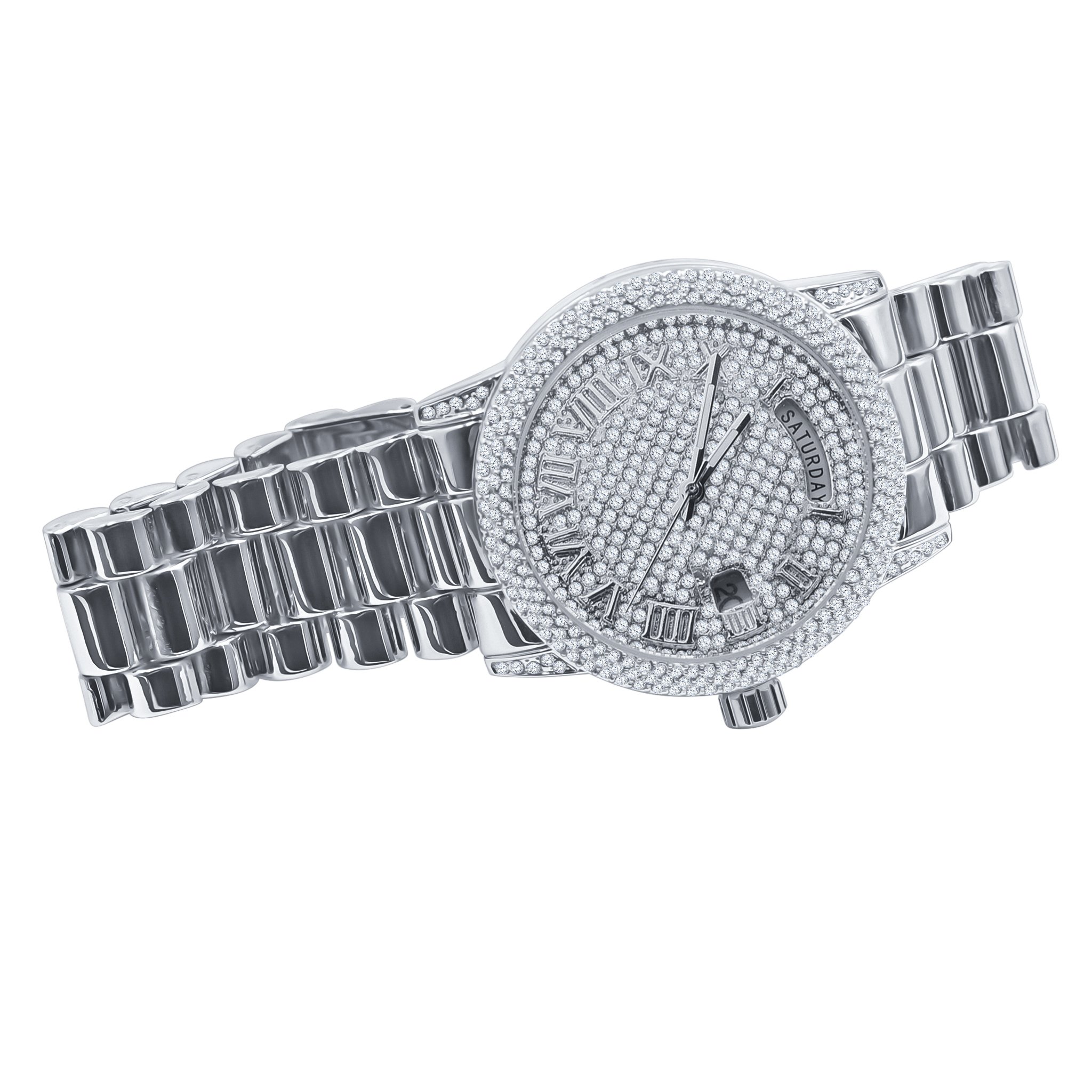 FLABBERGASTING BLING METAL WATCH showcasing its bling metal design, European crystal bezel, and adjustable links.