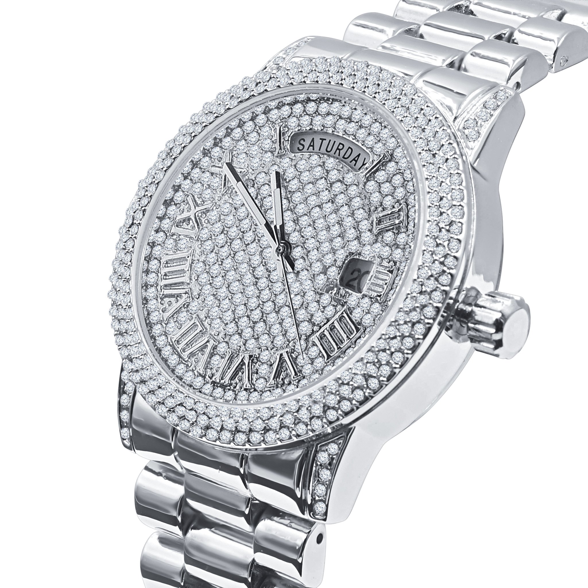 FLABBERGASTING BLING METAL WATCH showcasing its bling metal design, European crystal bezel, and adjustable links.