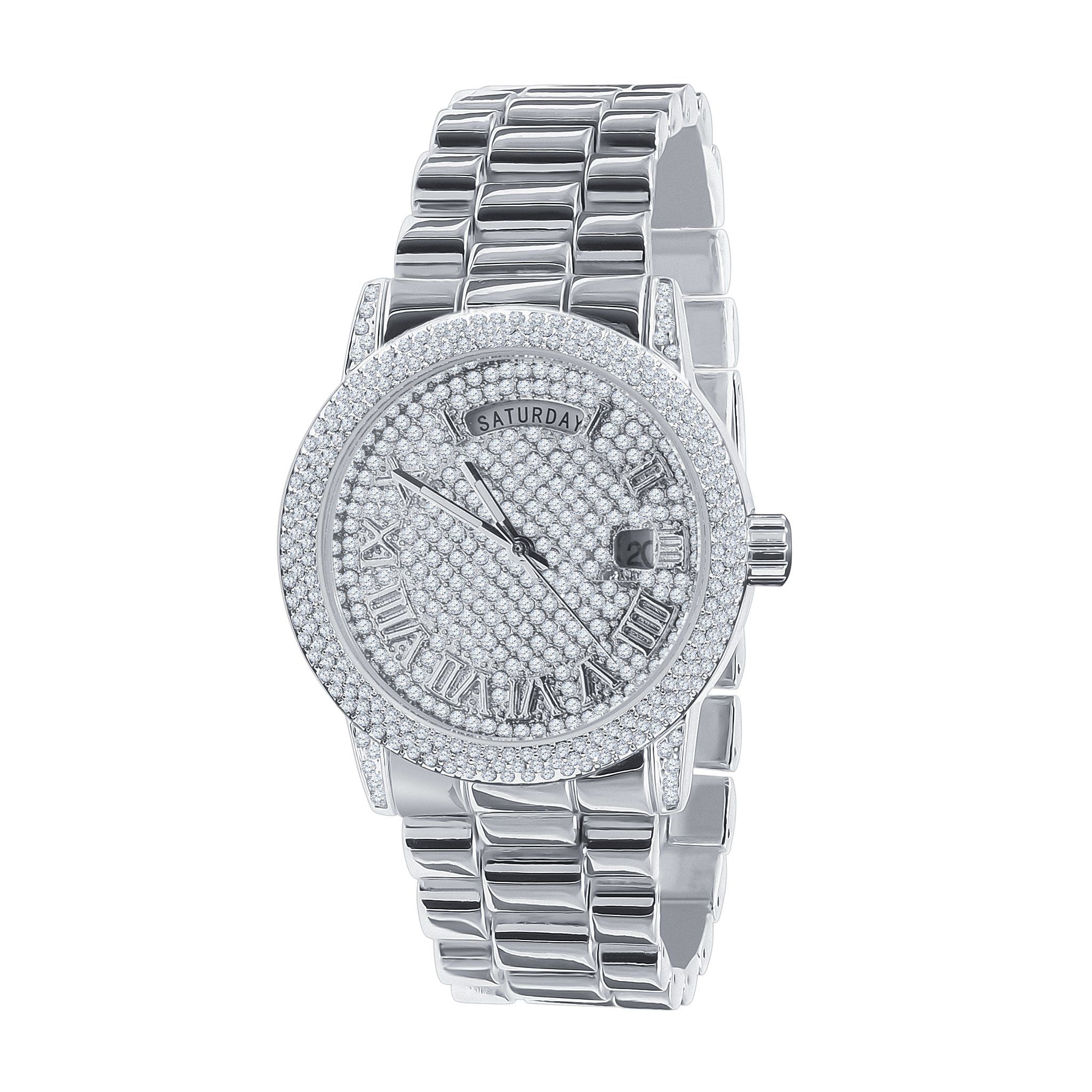 FLABBERGASTING BLING METAL WATCH showcasing its bling metal design, European crystal bezel, and adjustable links.