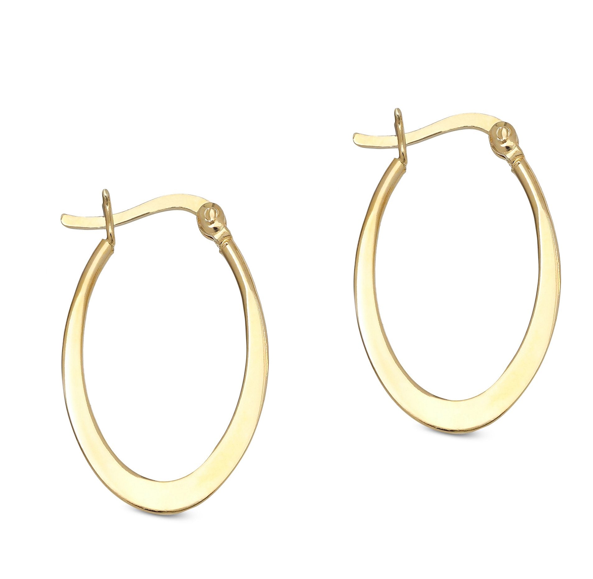 Elegant Flat Oval Hoop Earring with French Lock in 18K Gold Plated, showcasing a shiny finish and comfortable design.