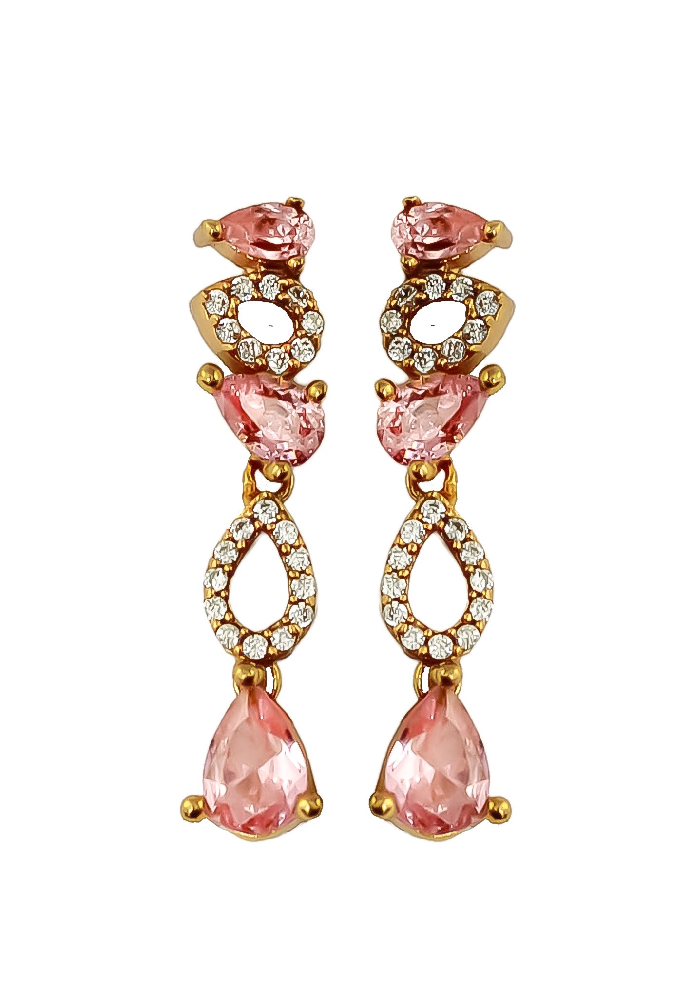 Elegant Florence Earrings featuring 18K gold plating and 21 sparkling zirconia stones, perfect for sensitive ears.