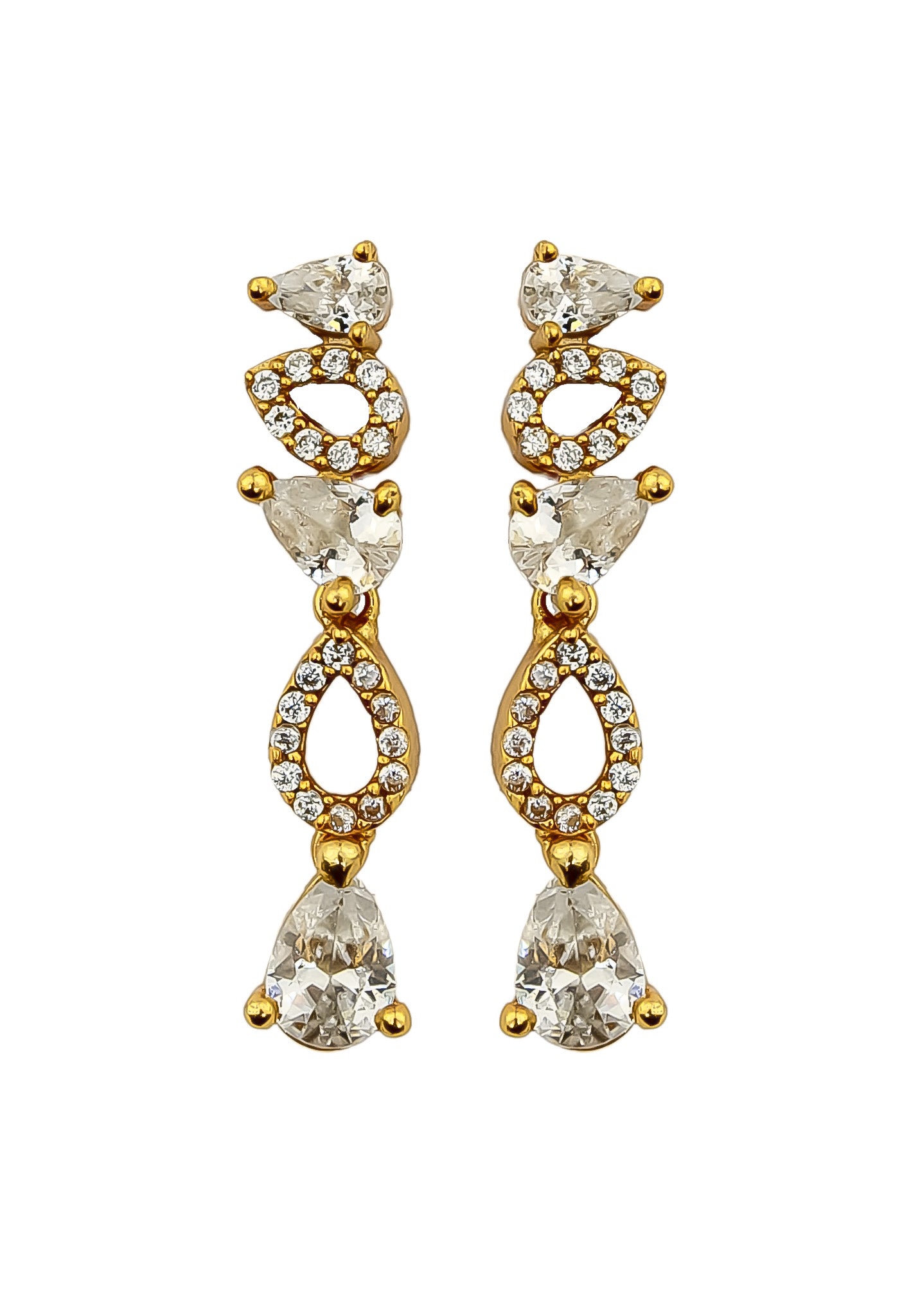 Elegant Florence Earrings featuring 18K gold plating and 21 sparkling zirconia stones, perfect for sensitive ears.