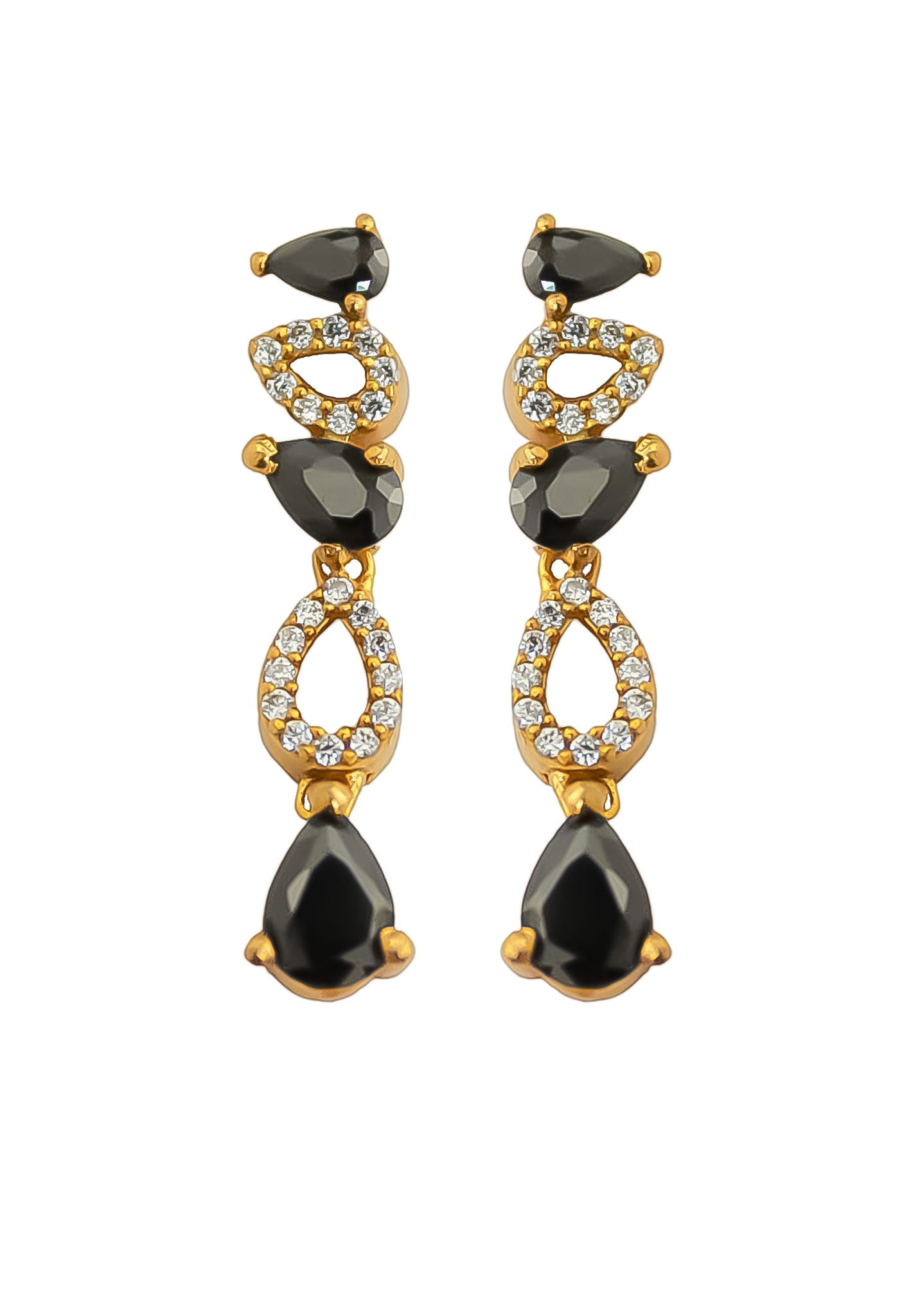 Elegant Florence Earrings featuring 18K gold plating and 21 sparkling zirconia stones, perfect for sensitive ears.