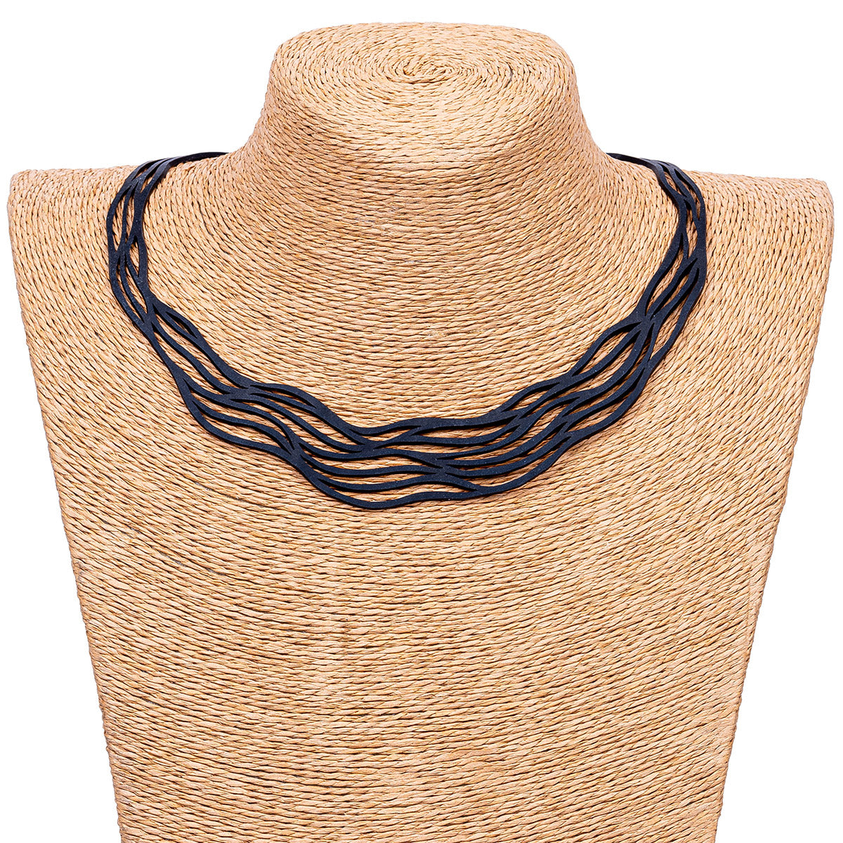 Flow Elegant Recycled Rubber Necklace showcasing a natural flowing pattern, handcrafted from reclaimed tyre inner tubes.