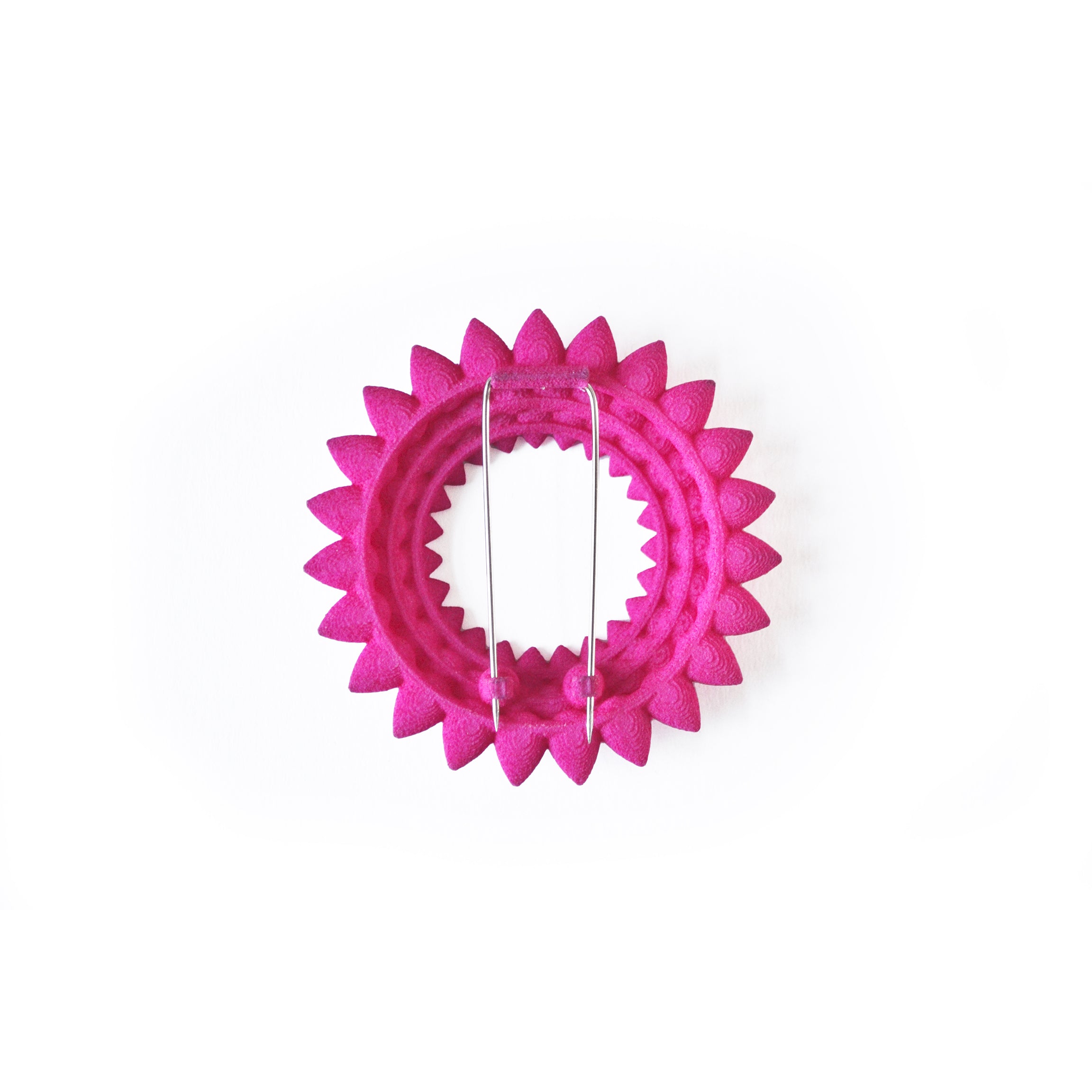 Dahlia Flower Brooch featuring vibrant colors and intricate design, made from 3D printed nylon with a stainless steel pin.