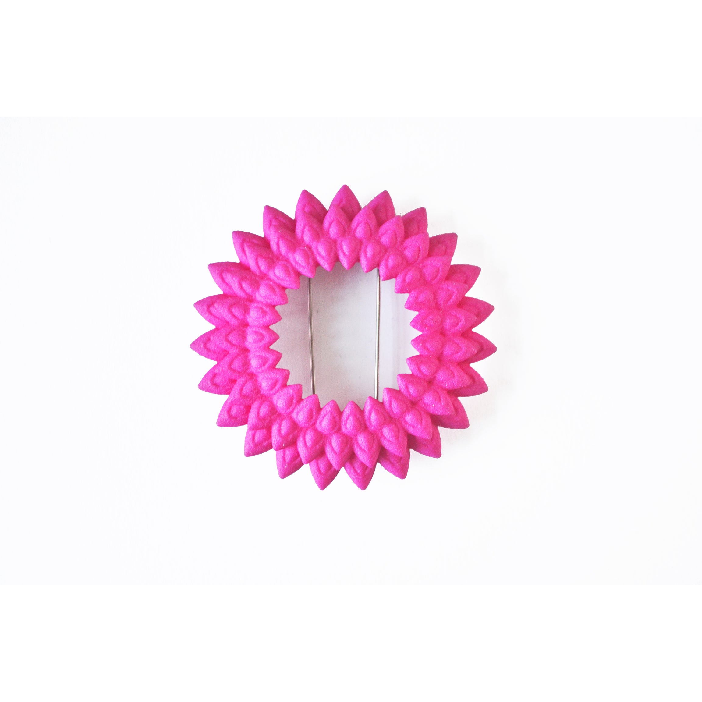 Dahlia Flower Brooch featuring vibrant colors and intricate design, made from 3D printed nylon with a stainless steel pin.