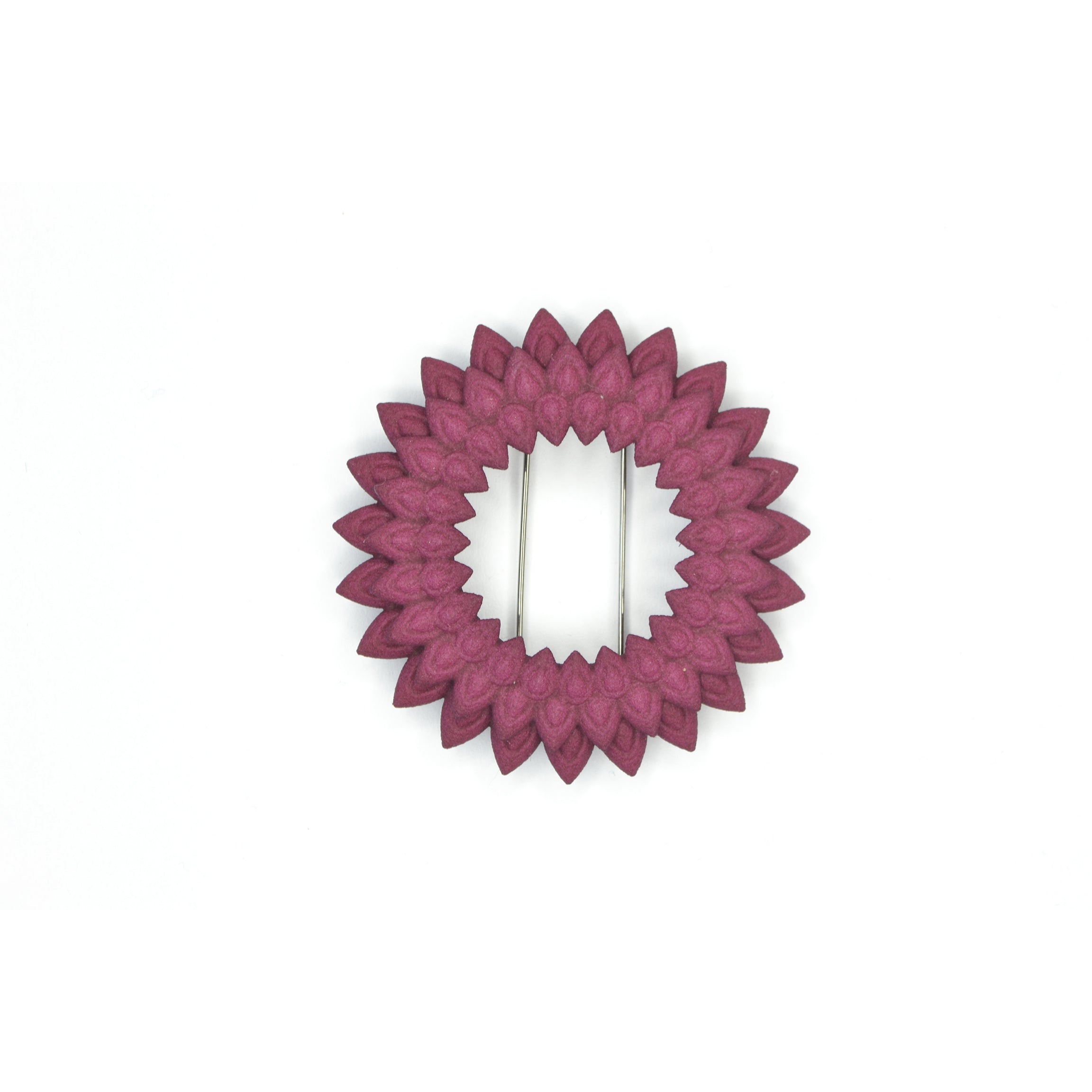 Dahlia Flower Brooch featuring vibrant colors and intricate design, made from 3D printed nylon with a stainless steel pin.