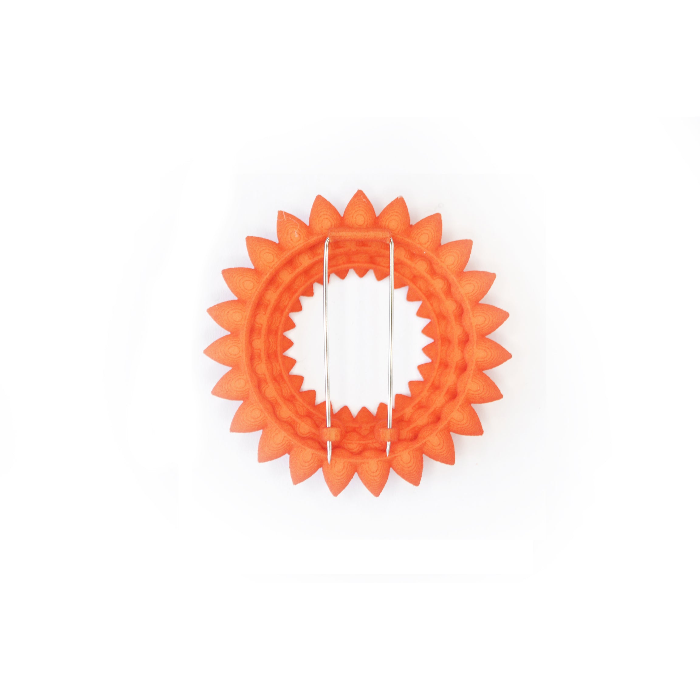 Dahlia Flower Brooch featuring vibrant colors and intricate design, made from 3D printed nylon with a stainless steel pin.