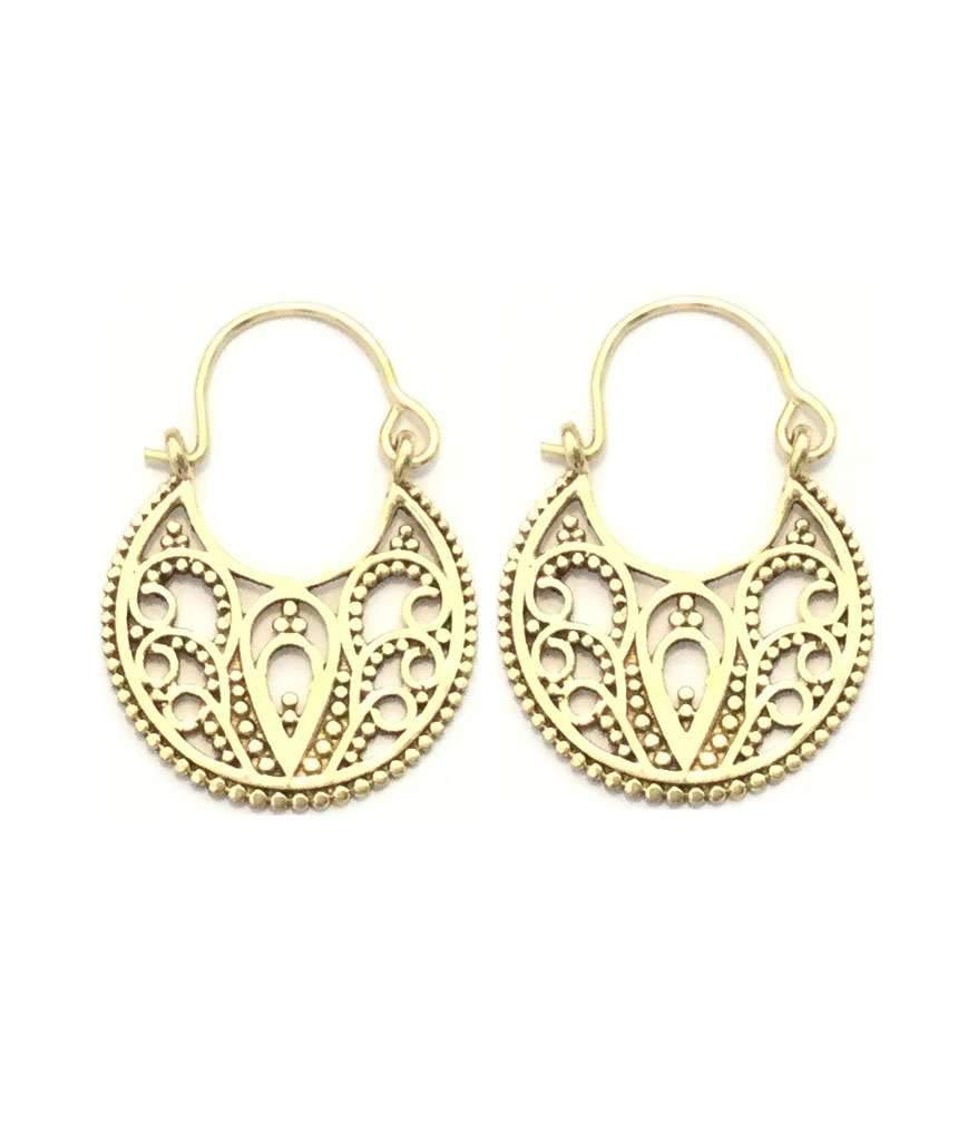 Gold Flower of Life Earrings handcrafted in brass, featuring intricate designs and a lightweight structure, perfect for daily wear.