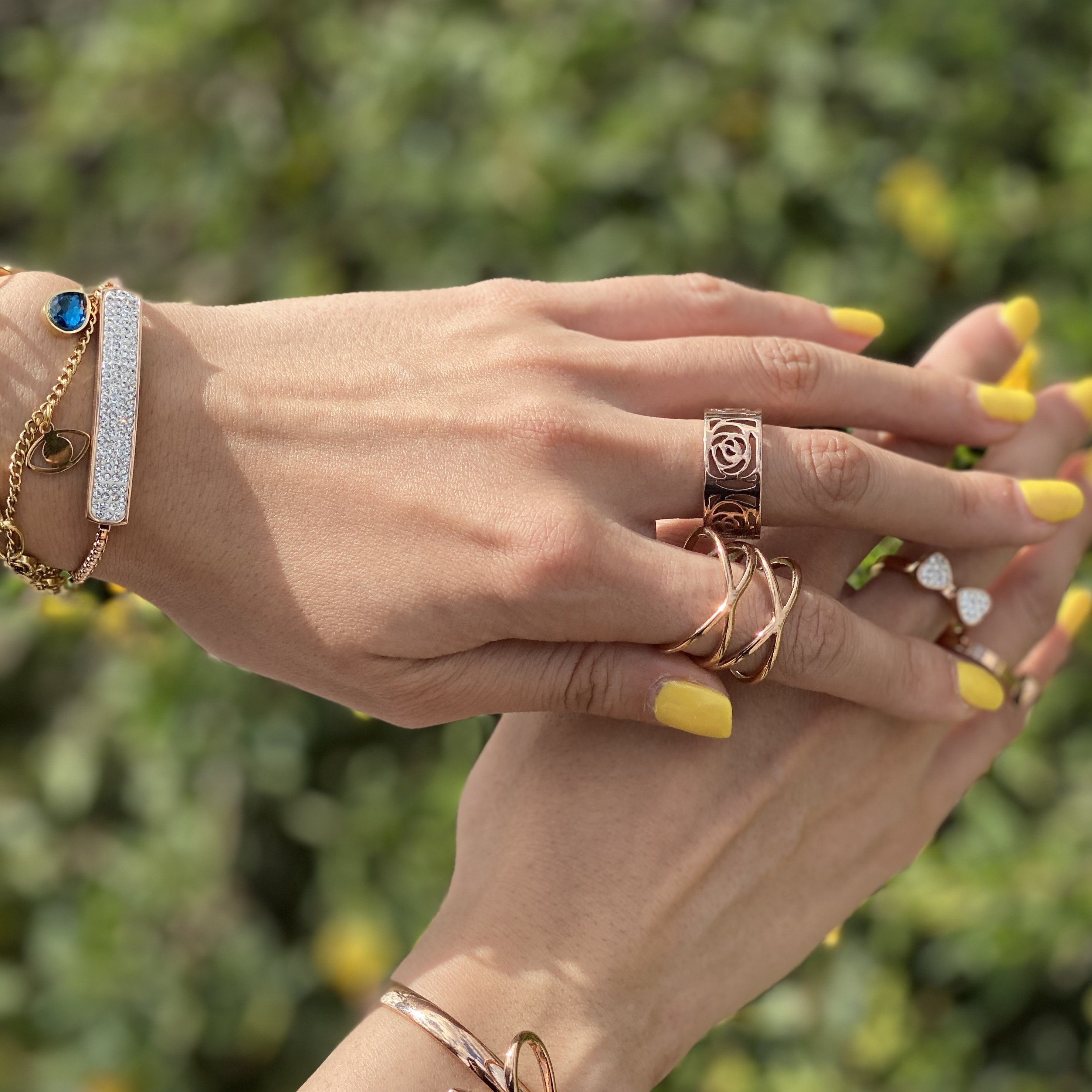 A beautiful Flower Statement Ring made of 316L surgical stainless steel with 14K gold PVD plating, showcasing an elegant floral design.