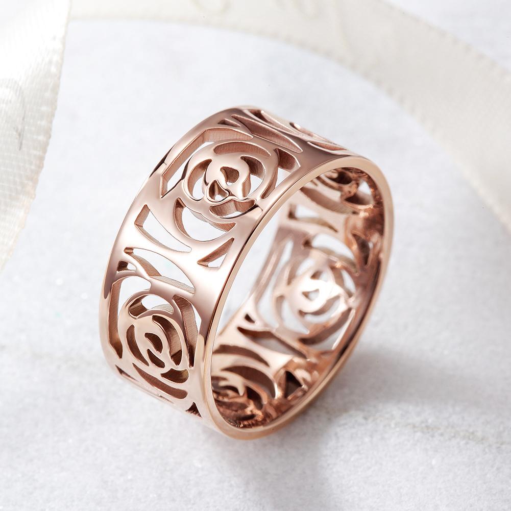 A beautiful Flower Statement Ring made of 316L surgical stainless steel with 14K gold PVD plating, showcasing an elegant floral design.