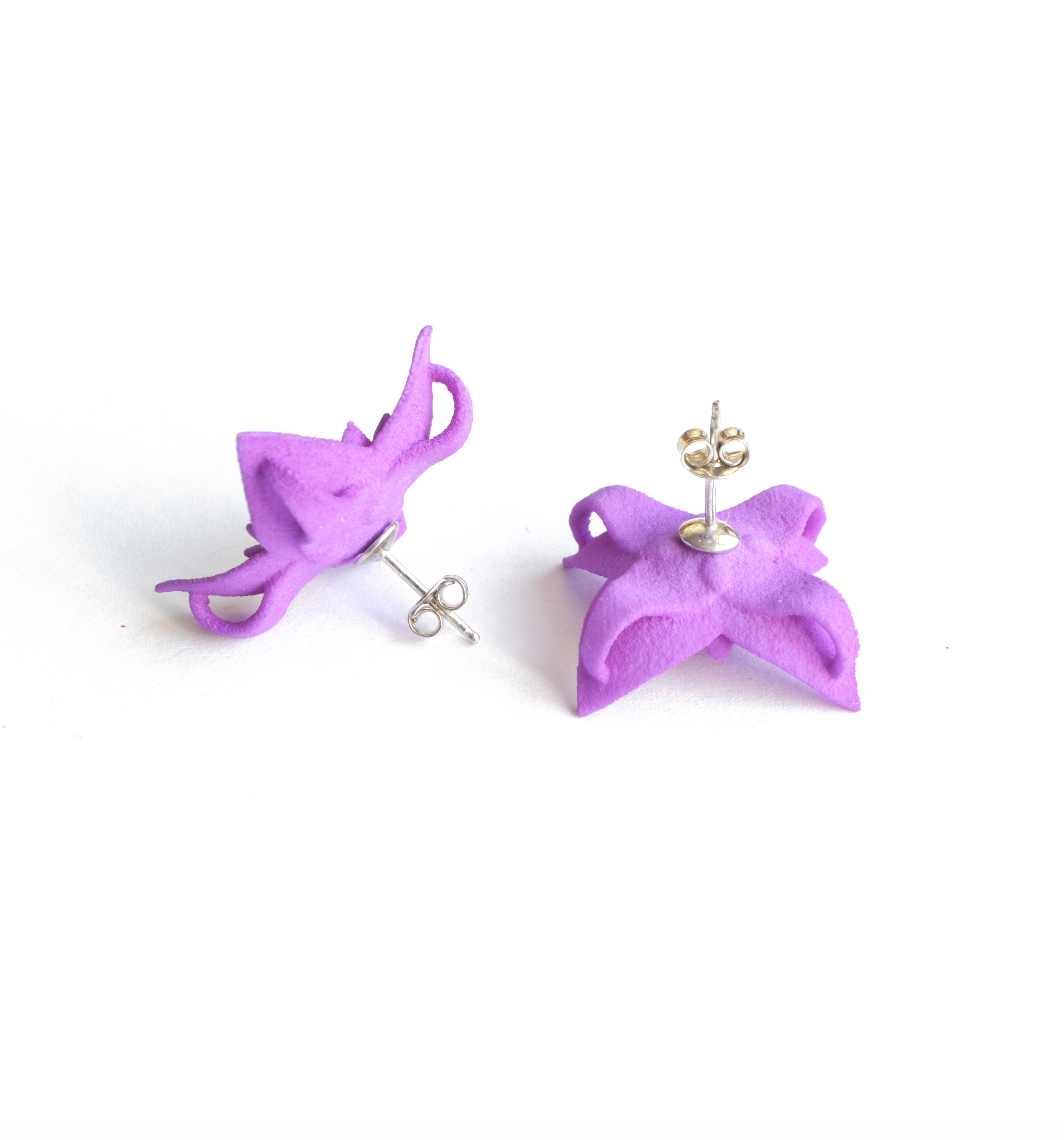 A pair of Dahlia Flower Stud Earrings featuring a floral design in vibrant colors, made from nylon and sterling silver.