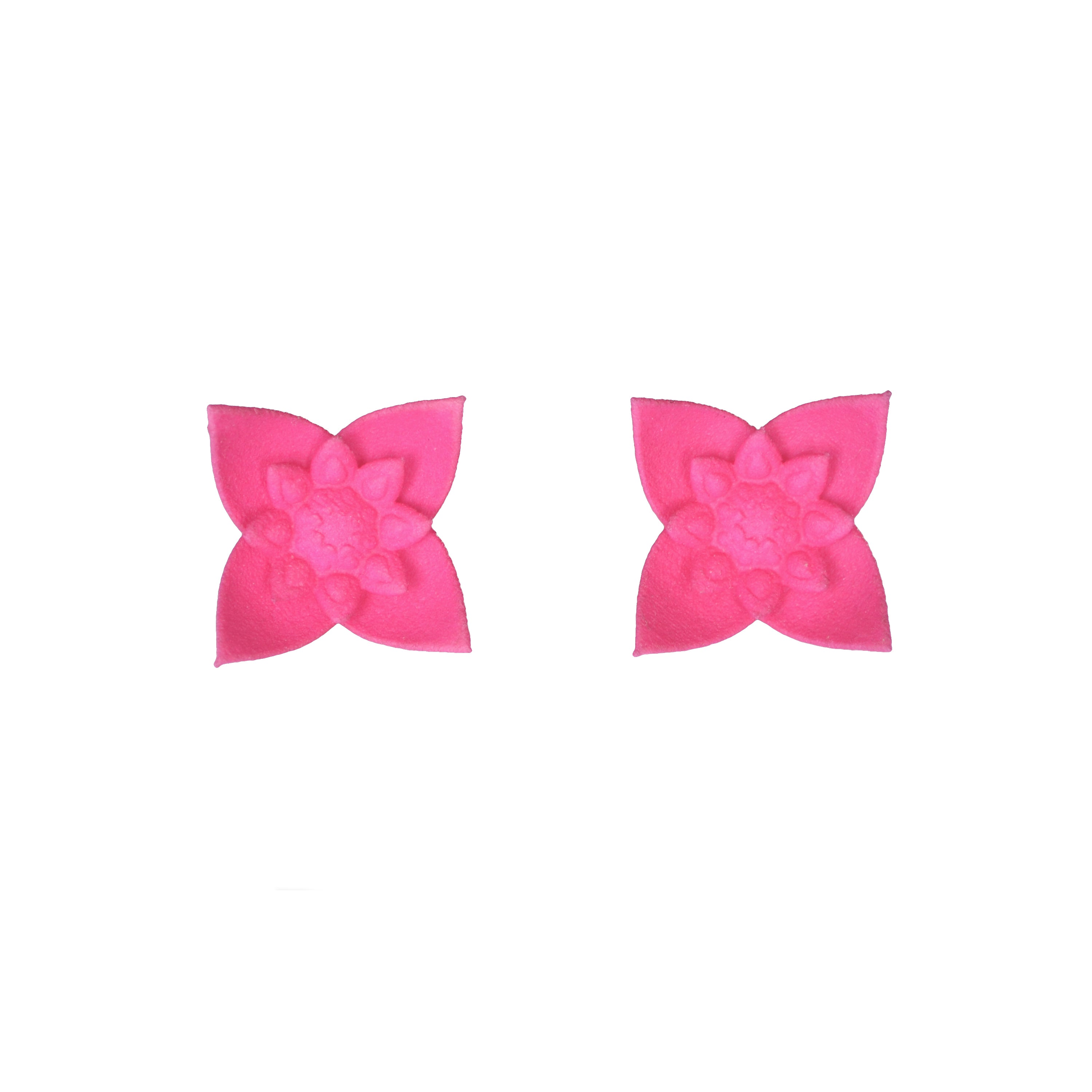 A pair of Dahlia Flower Stud Earrings featuring a floral design in vibrant colors, made from nylon and sterling silver.