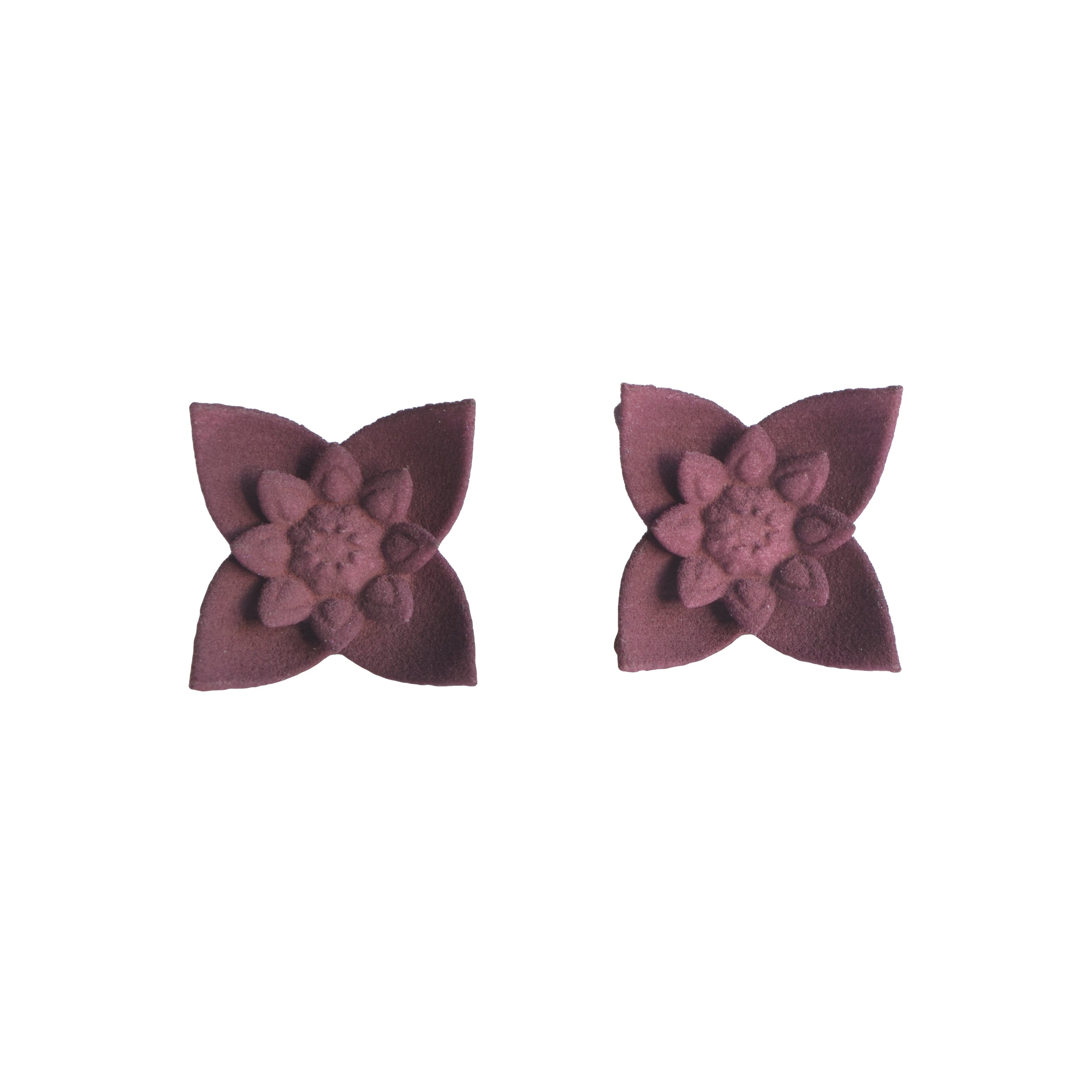 A pair of Dahlia Flower Stud Earrings featuring a floral design in vibrant colors, made from nylon and sterling silver.