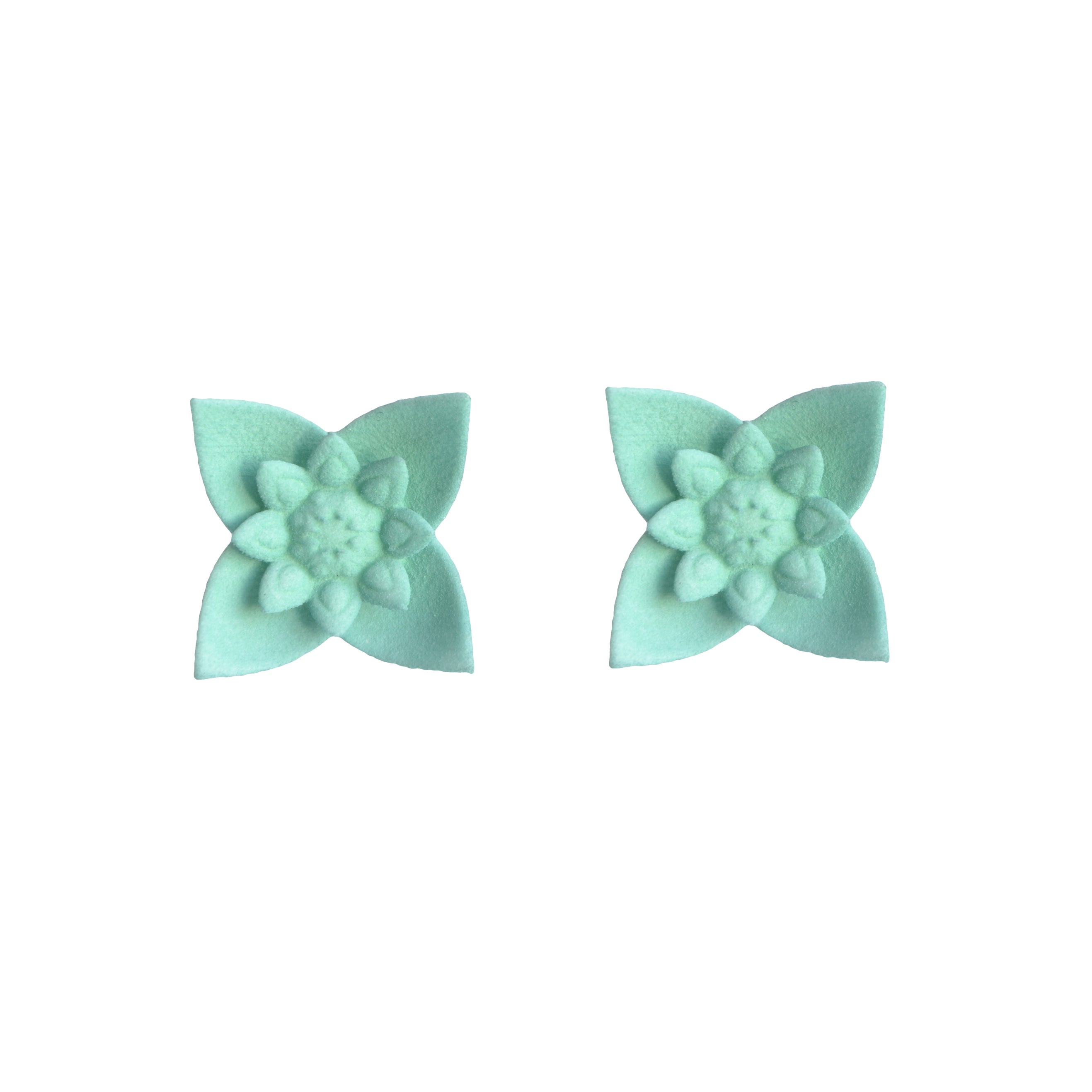 A pair of Dahlia Flower Stud Earrings featuring a floral design in vibrant colors, made from nylon and sterling silver.