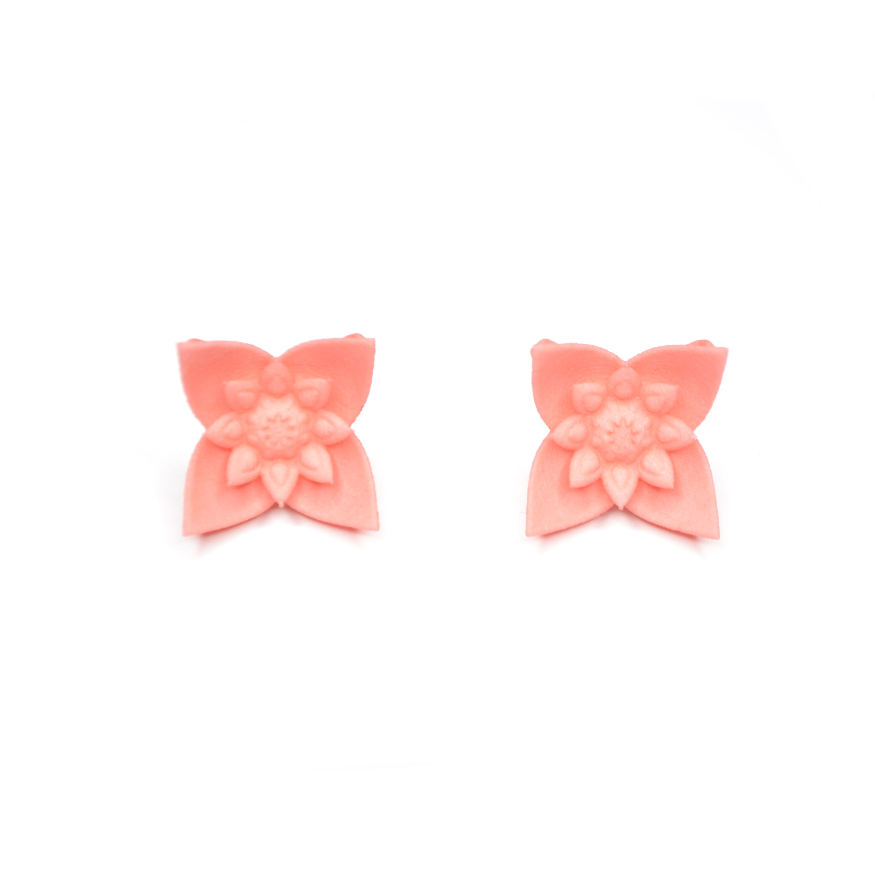 A pair of Dahlia Flower Stud Earrings featuring a floral design in vibrant colors, made from nylon and sterling silver.