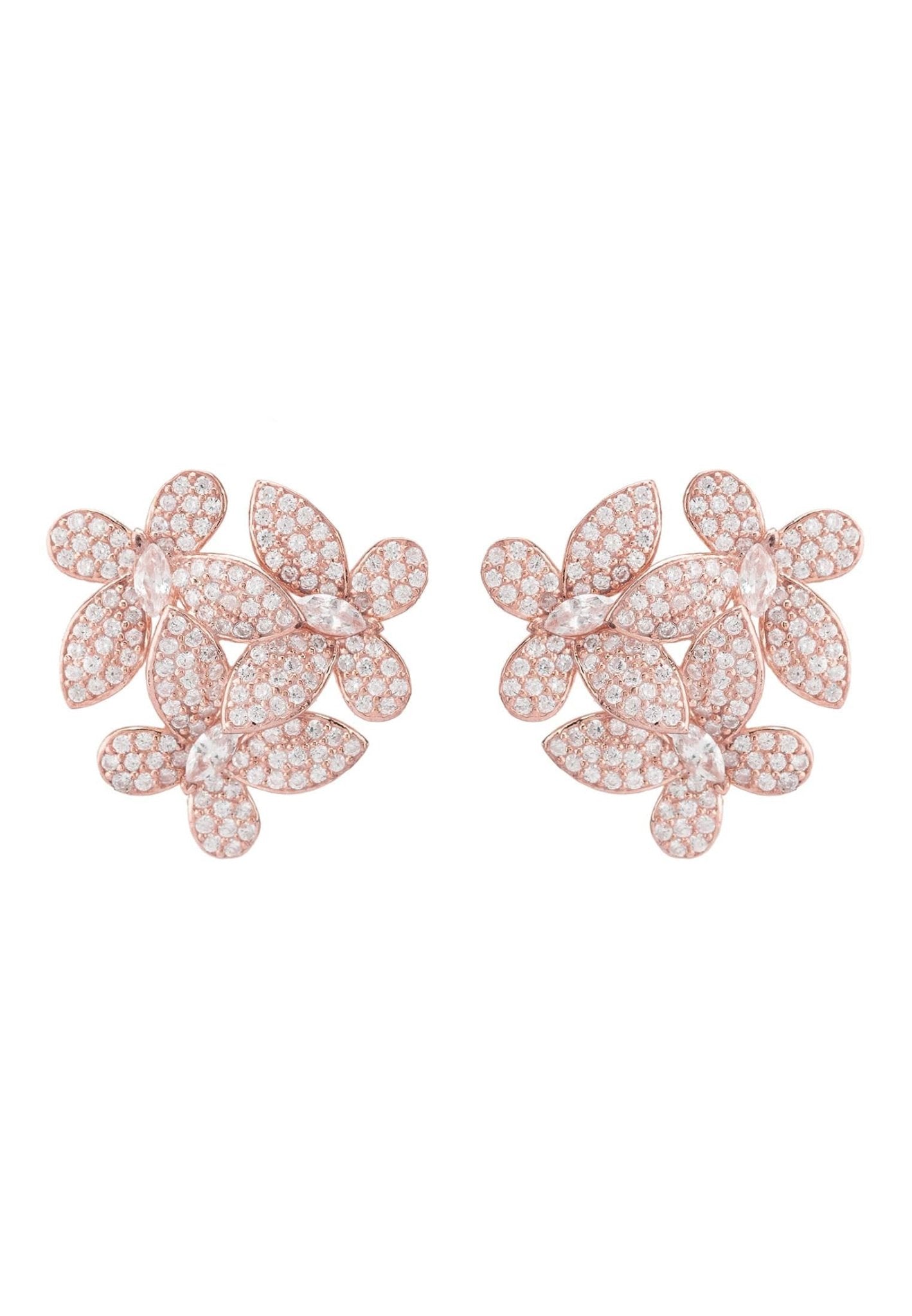 Elegant Flowers Large Stud Earrings in Rosegold featuring sparkling cubic zirconia, designed as a floral bouquet.