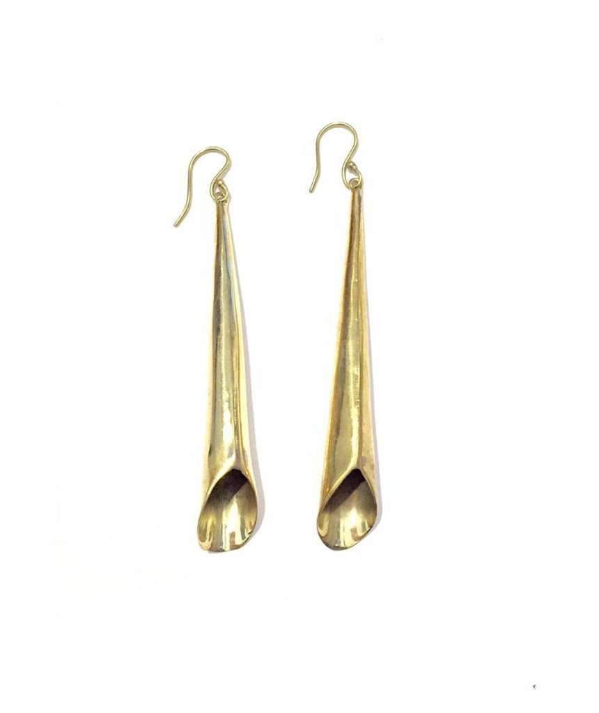 Elegant Flute Earrings in gold and silver finishes, showcasing their unique design and hypoallergenic materials.