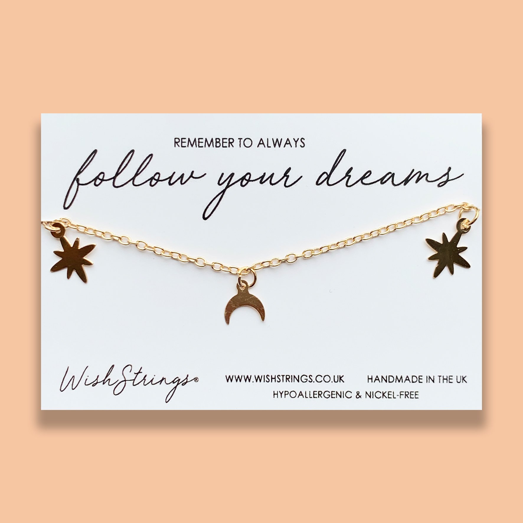 FOLLOW DREAMS - J0829-B-CHAIN handmade bracelet, hypoallergenic and presented on a gift card.