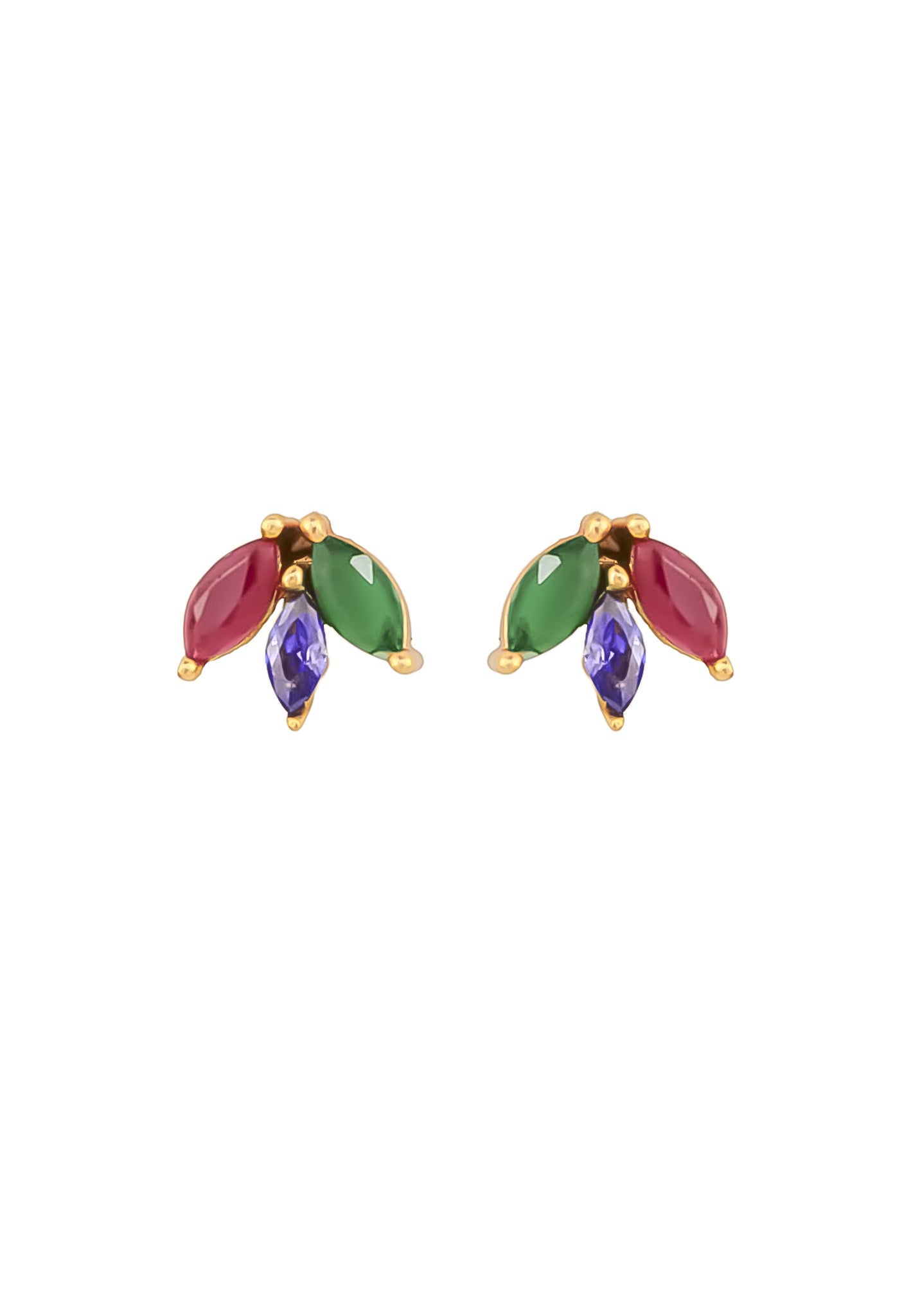 Elegant Fontana Earrings featuring 18K gold plating and three marquise-cut zirconia stones, perfect for sensitive ears.